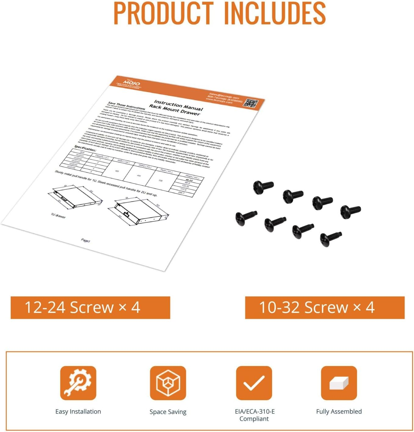 Tecmojo 2RU Rack Drawer, Sliding and Lockable Rack Mount Drawer for 19 Inches Network Equipment/Server/Av Rack or Cabinets Enclosure, Load-Bearing 10Kg, with Cable Management Holes, Black image number 4