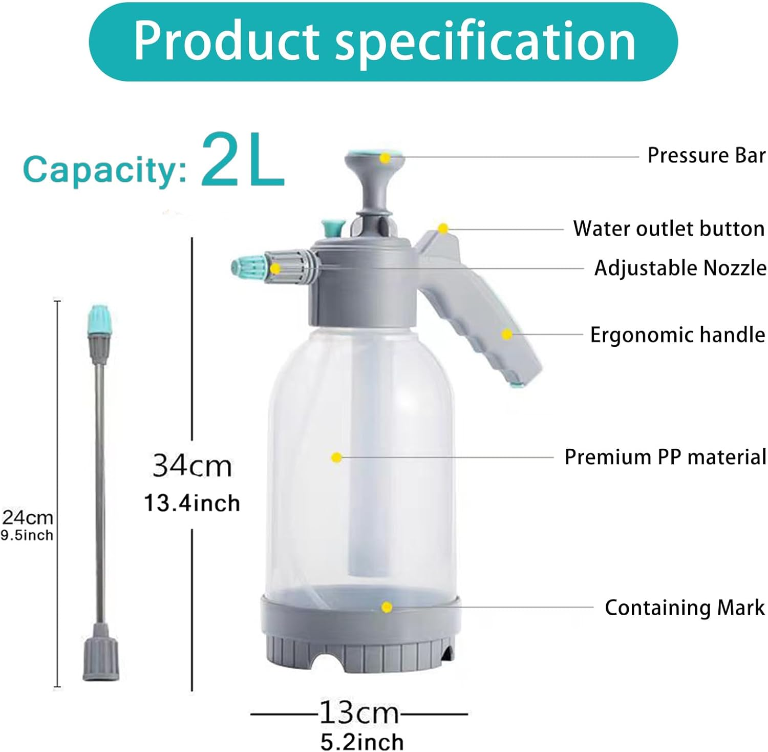 Garden Sprayer Bottle 2L Hand-Held Lawn Spray Bottle for Spraying Weeds Plants Sprayer Multifunctional Usage image number 4