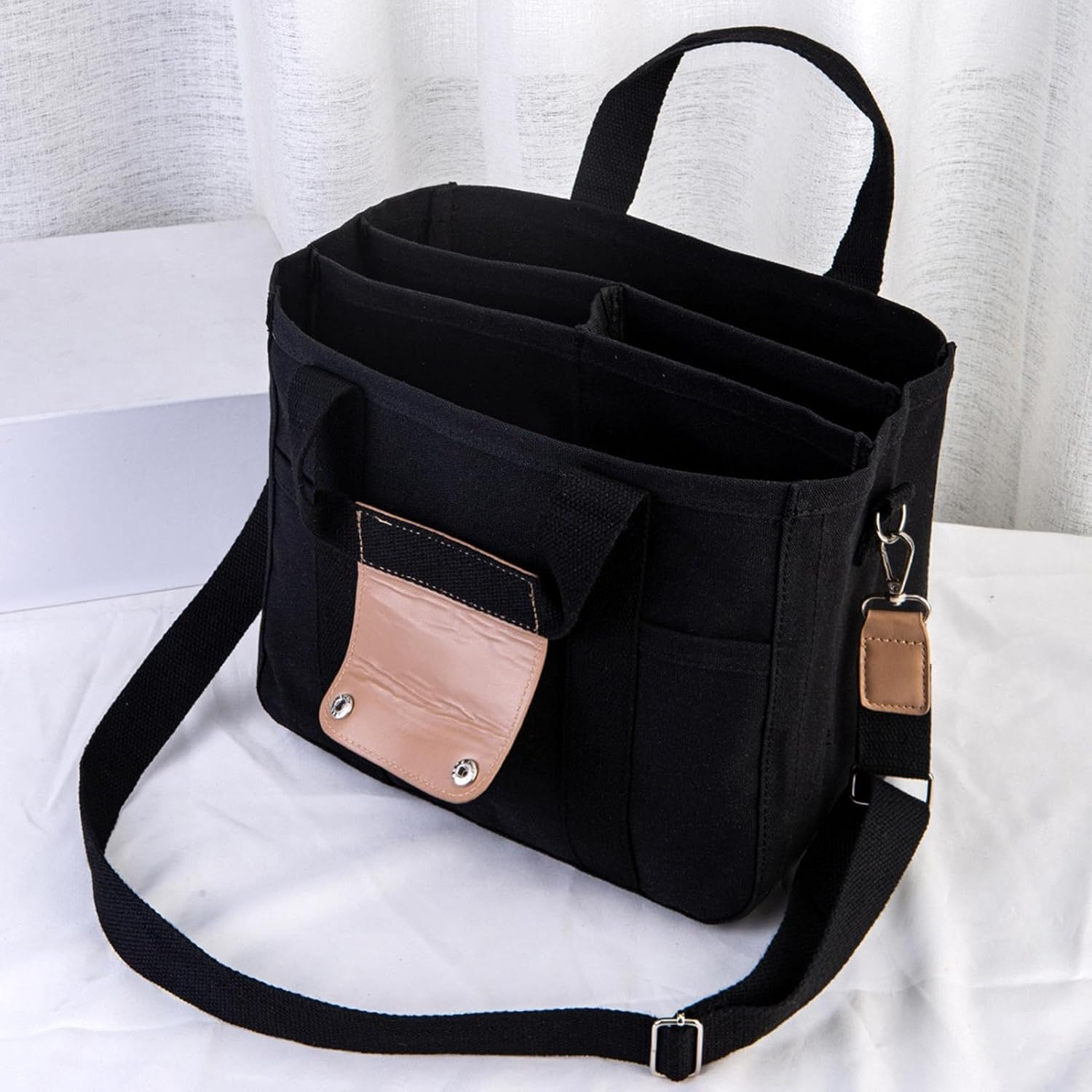 Diaper Bag - Stroller Mum Bag Baby Multifunctional Mother Baby Bag Tote Leisure Mother Bag with Compartment, Canvas Shopping Bag with Multiple Pockets, Diaper Bag, Backpack Tote Bag F, Black, image number 4