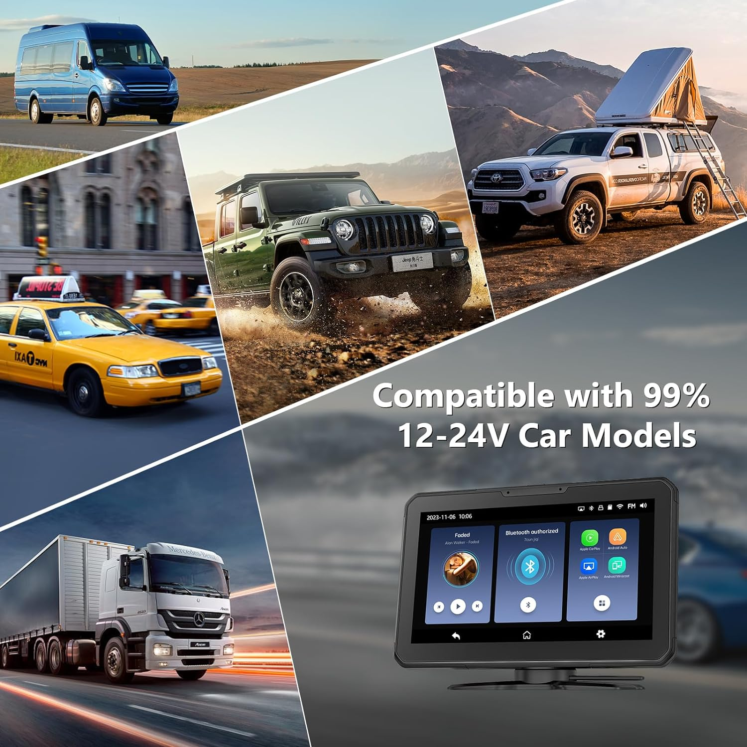 Eonon 7 Inch Portable Car Stereo, Wireless Carplay & Android Auto, Touch Screen Car Audio Receivers with Airplay, FM Transmitter, AUX, Bluetooth, Backup Camera