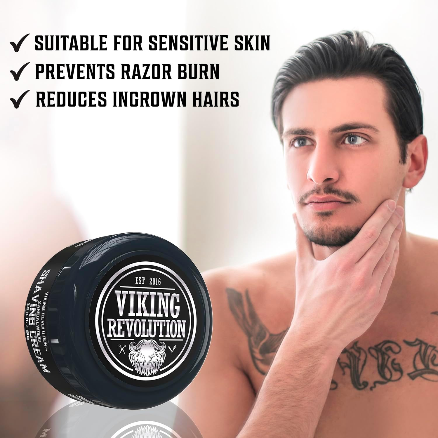 Viking Revolution Luxury Shaving Cream for Men- Sandalwood Scent - Soft, Smooth & Silky Shaving Soap - Rich Lather for the Smoothest Shave - 5.3Oz image number 1
