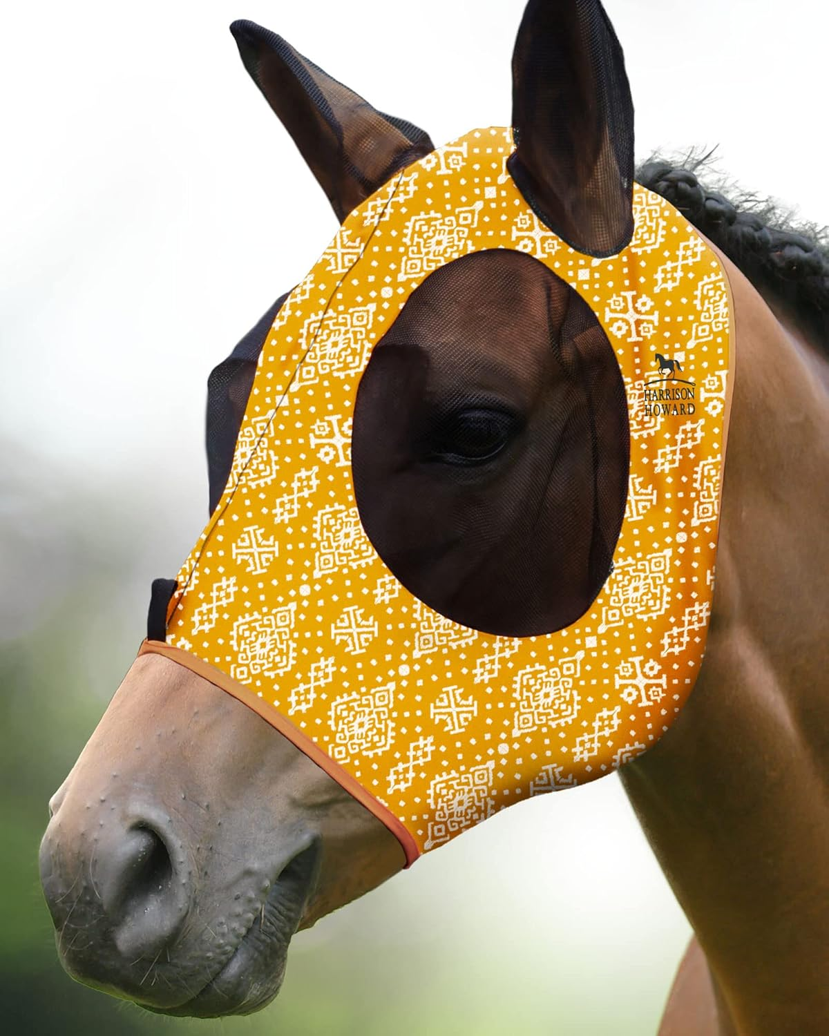 Harrison Howard Super Comfort Stretchy Fly Mask Large Eye Space with UV Protection Soft on Skin with Breathability Paisley Wave Cob (Medium)