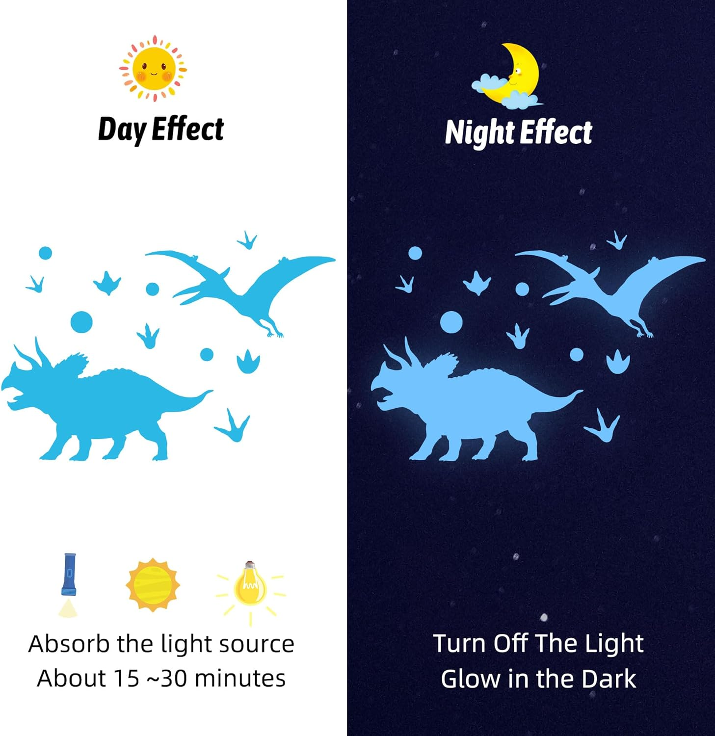 Glow in the Dark Stars Dinosaur Wall Decals Glowing Dinosaur Wall Stickers Luminous Dino Wall Decals Glow in the Dark Stars for Ceiling Boys Girls Bedroom Living Room Wall Decoration image number 5