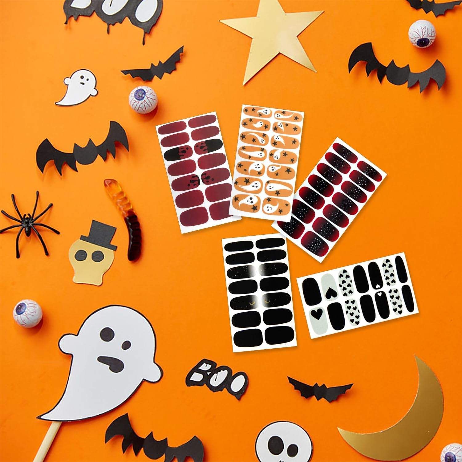 XEAOHESY 30 Sheets Halloween Nail Stickers with Nail File Halloween Nails Tape Strips for Design Halloween Nail Decals Press on Nail Polish Strips Stickers for Women Halloween Nail Art image number 5