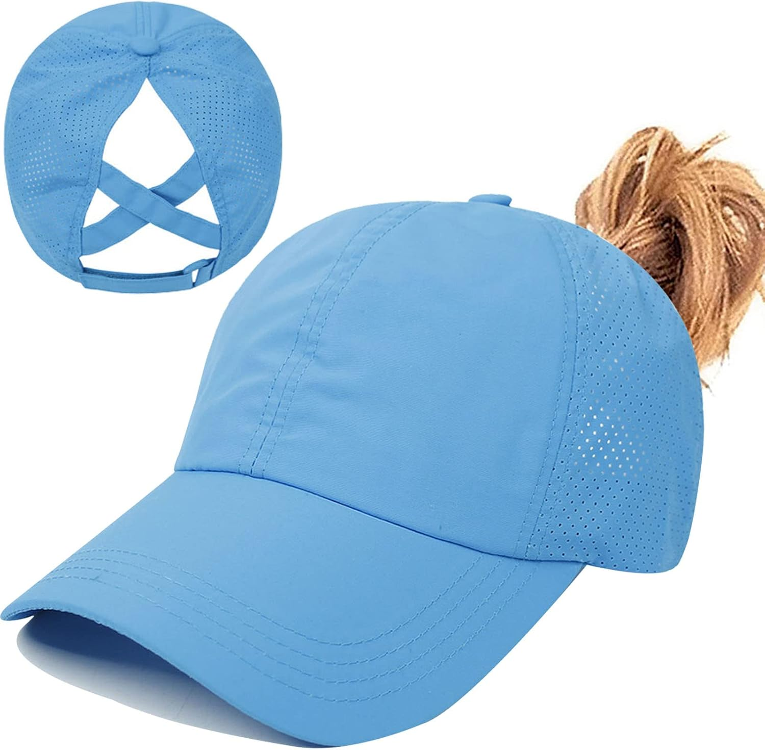 Womens Ponytail Hat Baseball Cap, Adjustable Criss Cross Baseball Cap High Bun Unisex Quick Drying Trucker Hats