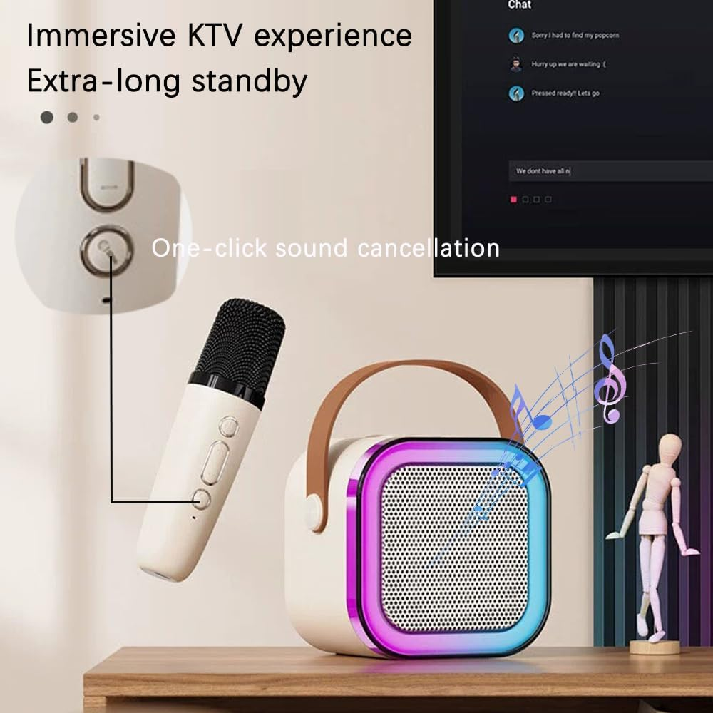 SUIJIEEN Karaoke Machine Bluetooth Portable Speaker with 2 Wireless Microphones LED Lights Birthday Gifts for Kids Adults Ages 4-12 Family Party（White） - White image number 6