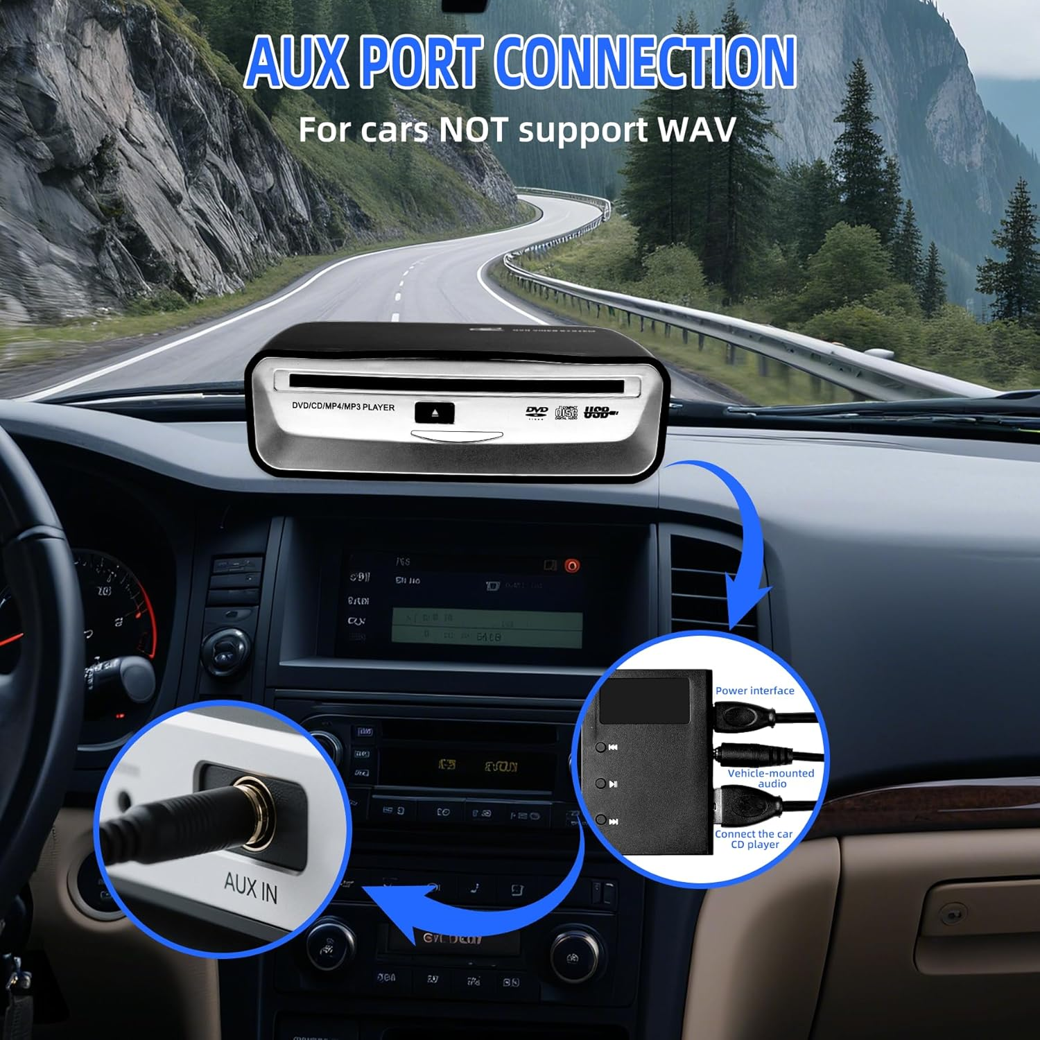 USB Portable External Universal CD Player for Car，Tv，Mac，Laptops，Desktops，Pc with Plug and Play USB Port AUX Port for Android 4.4 and above Navigation image number 2