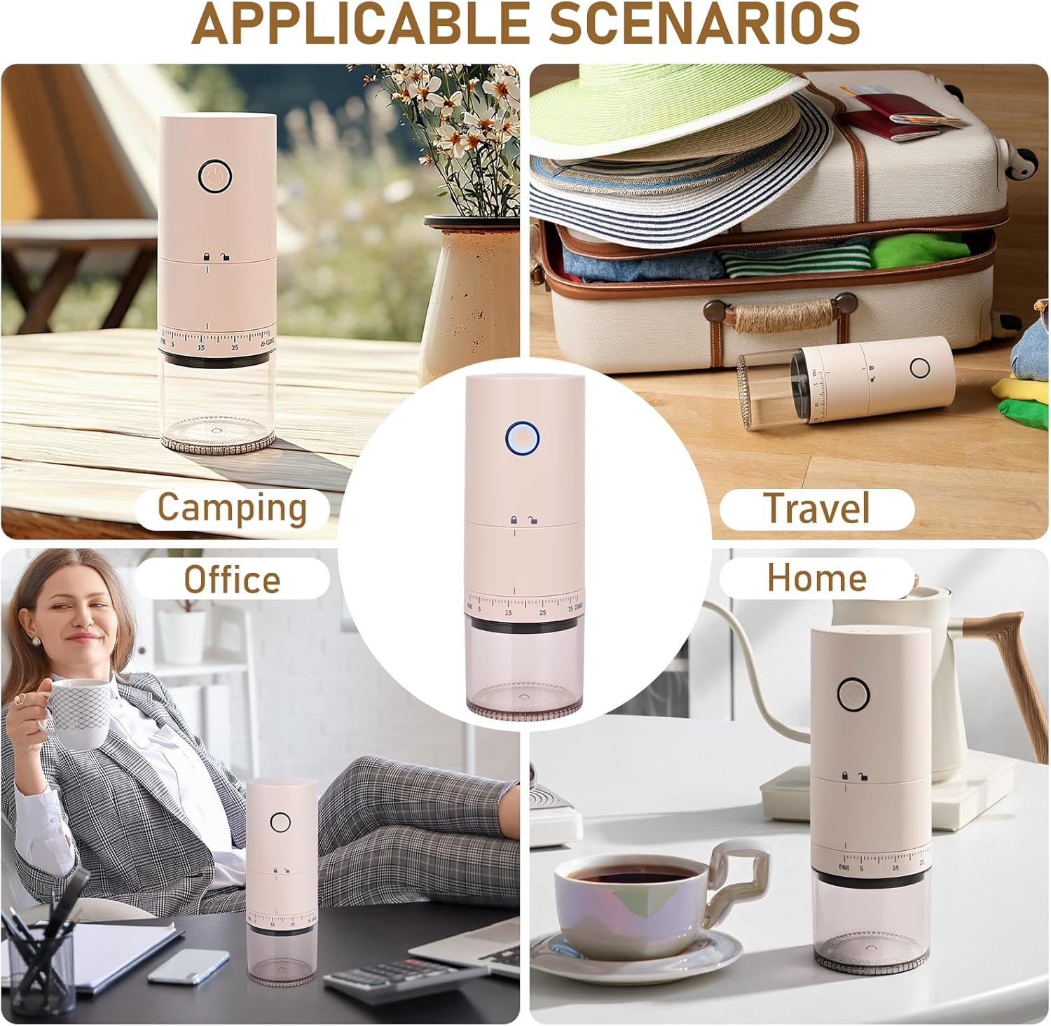 Rechargeable Coffee Grinder, Electric Coffee Grinder, Portable Small Coffee Grinder, Rechargeable, 38 Coarse Grain Setting, Espresso Coffee Grinder for Travel, Camping (Cream) image number 1