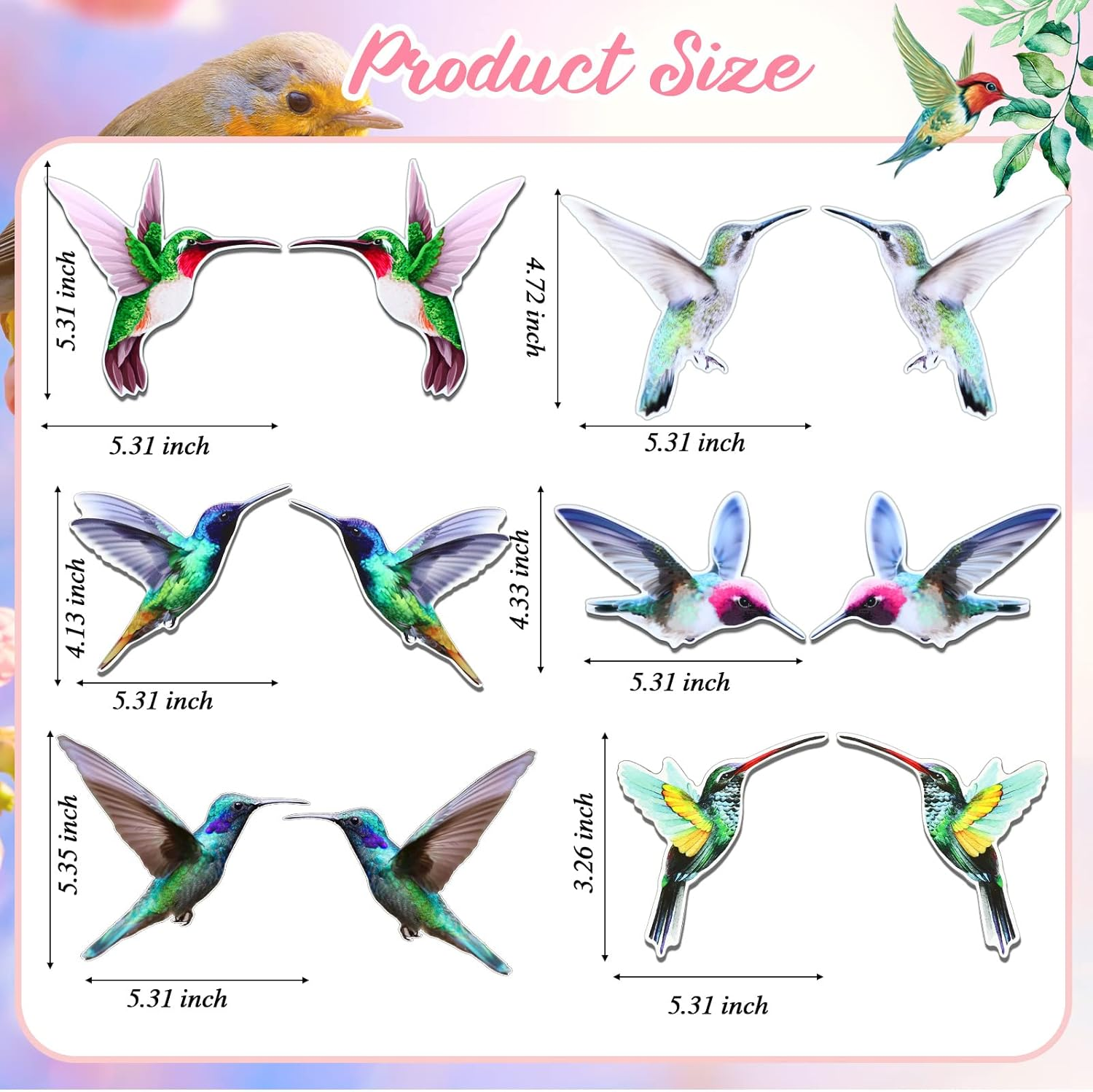 12 Pieces Humming Bird Screen Saver Magnets Decorative Flexible Double Sided Magnetic Stickers for Screen Doors, Patio Doors Decoration, Helps to Stop Walking into Screens image number 2