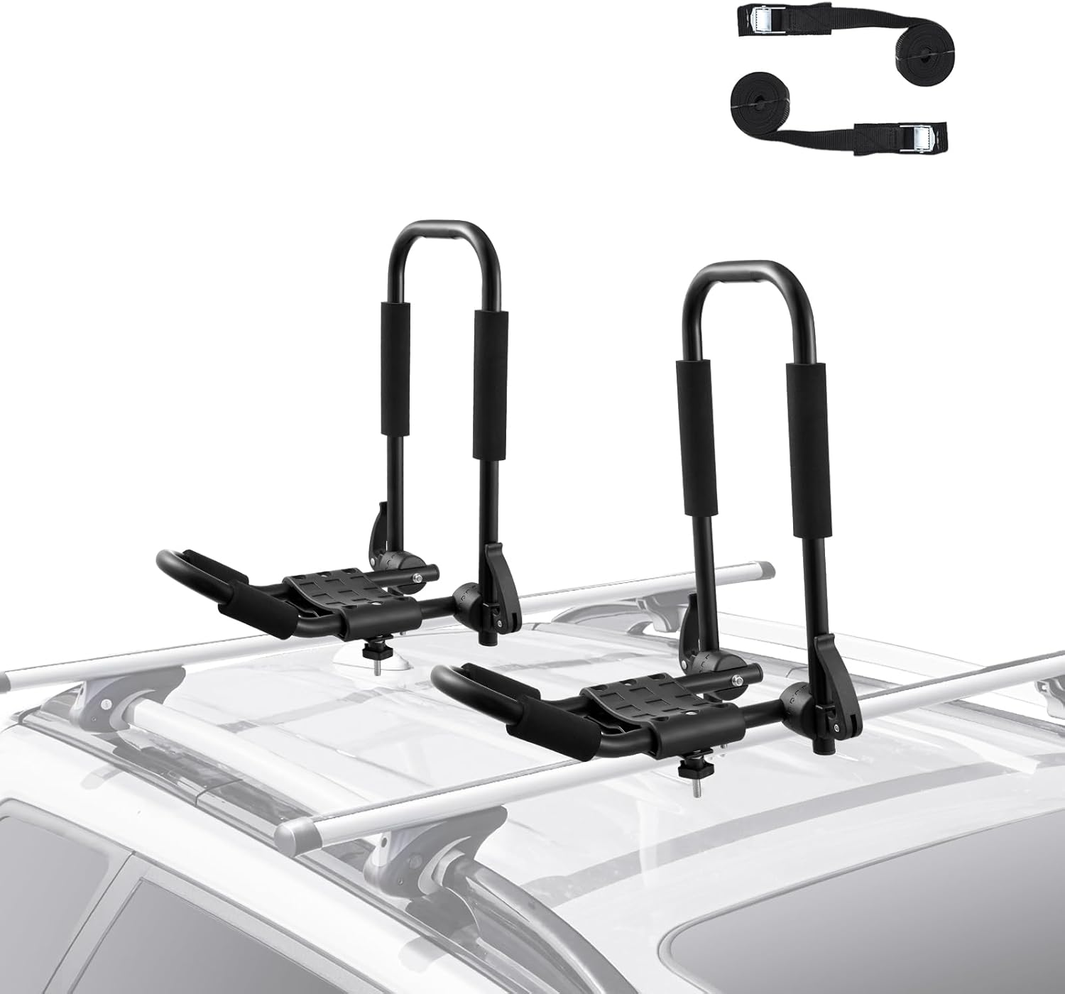 VEVOR Kayak Roof Rack 1 Pair J-Bar, Soft Roof Rack Quick Folding, Top Mount Tie Down, Carrier for Kayak, Surf Board, Canoe, SUP, Ski Board, Mount on Car, SUV, Truck, 1 Kayak
