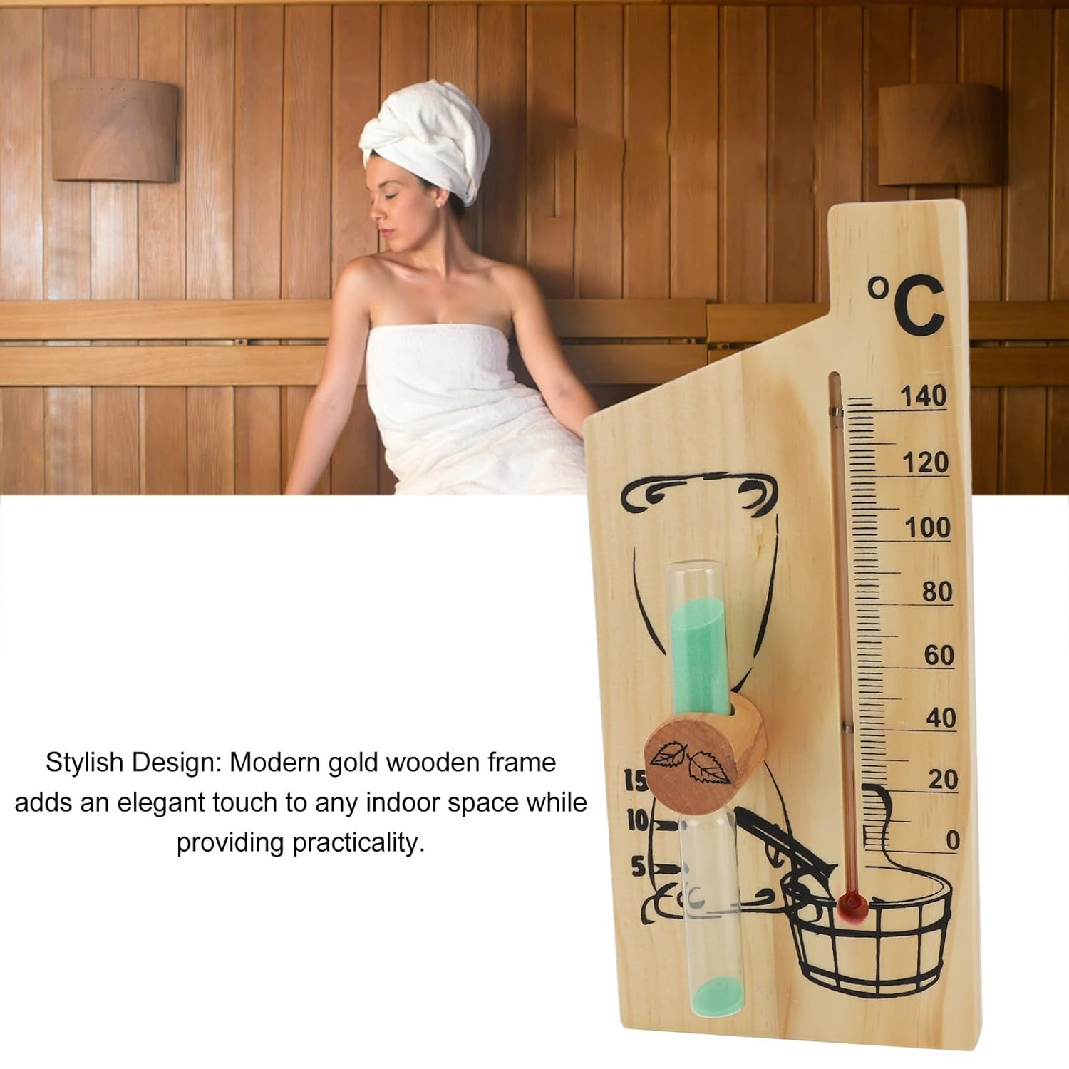 Sauna Thermometer Sand Timer, 2 in 1 15 Minute Hourglass Sand Timer 0 to 140℃ Sauna Thermometer Wall Mount Wooden Sauna Temperature Gauge Sauna Sand Timer for SPA Room image number 6