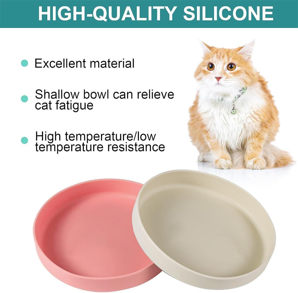 GIGIIS Cat Bowl Flat Silica Gel Pack of 2 Cat Bowls 18 X 16 Cm Feeding Bowl Dog Cat Bowl Flat Oval Cat Bowl for Dry Food and Wet Food - Pink + Grey White image number 4