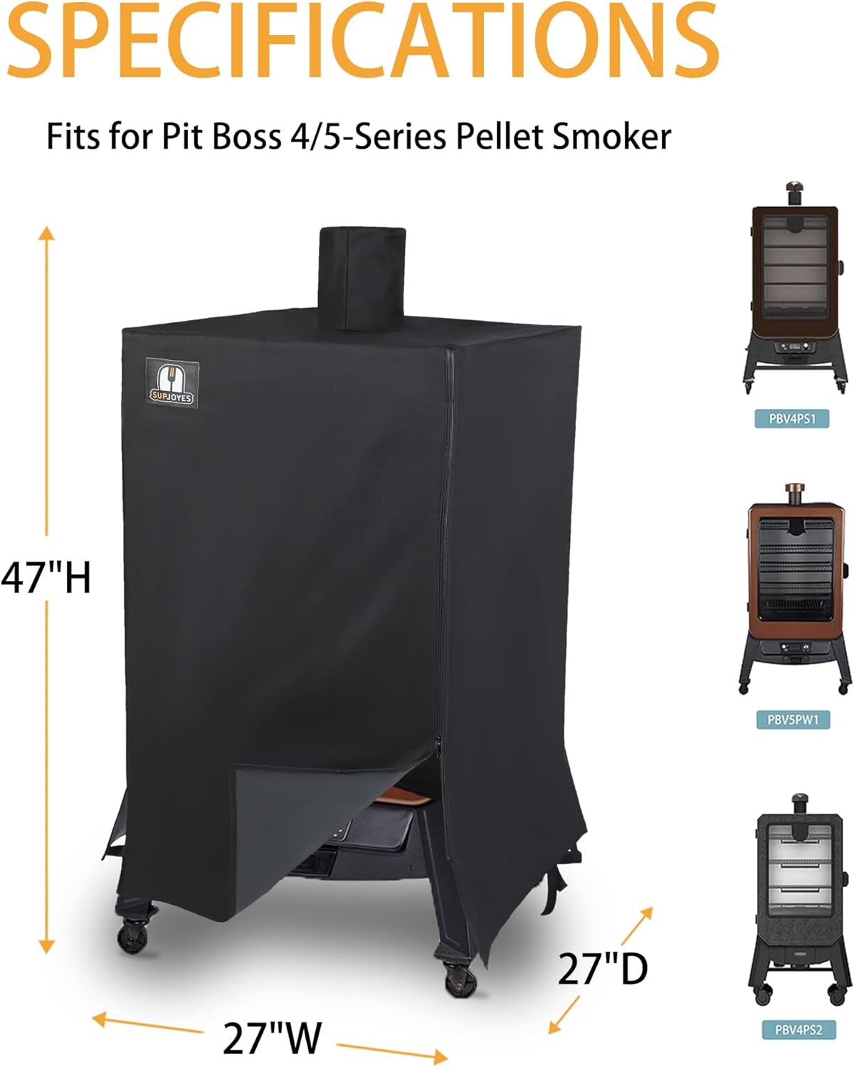 SUPJOYES Grill Cover for Pit Boss 4/5-Series Pellet Smoker, PBV4PS1, PBV5PW1, PBV4PS2, Heavy Duty Waterproof Pit Boss Vertical Pellet Smoker Cover image number 6
