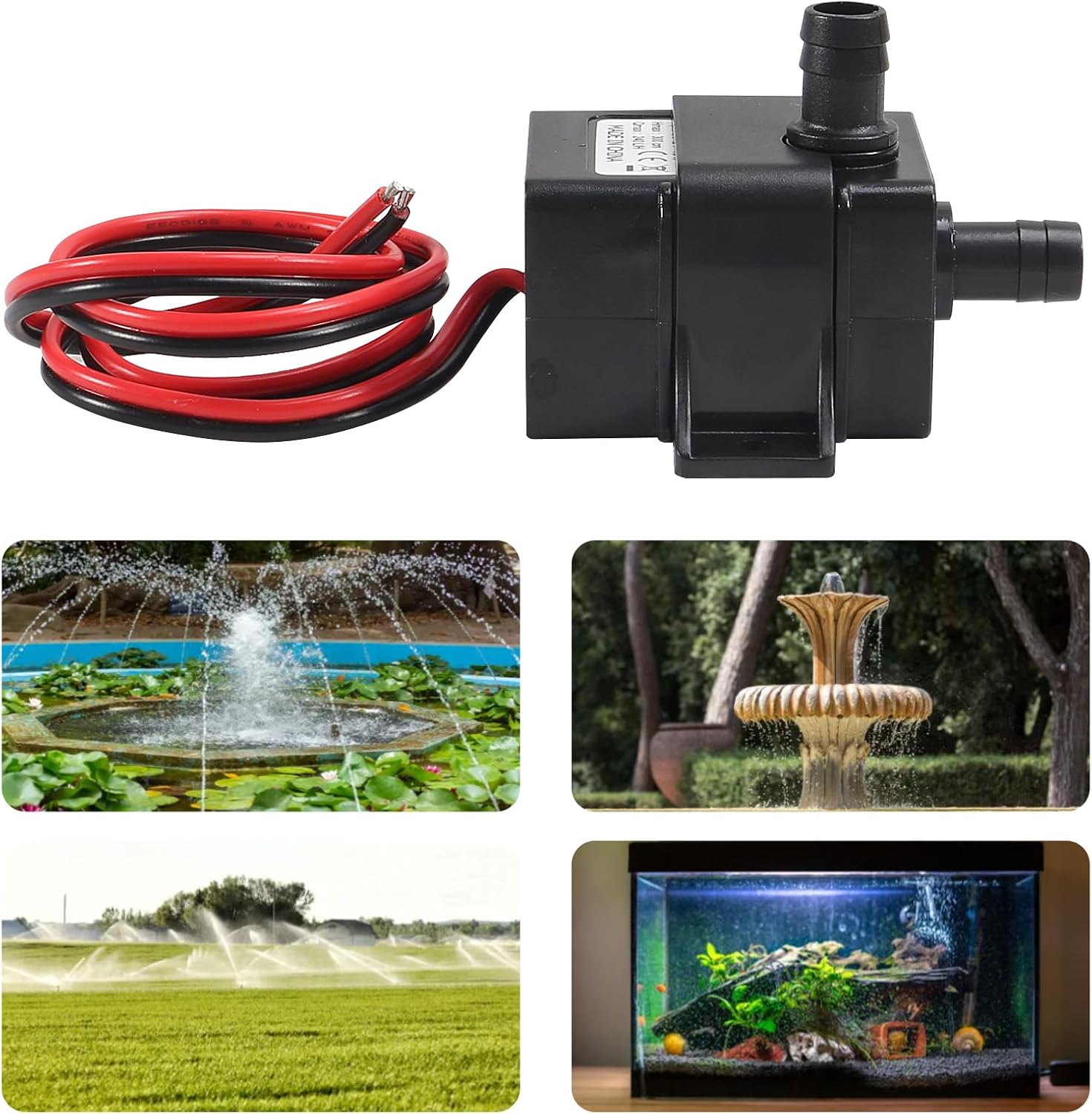 DIANN Mini Submersible Water Pump DC 12V Small Fountain Pump (4.8W 240L/H) with 3.3Ft Tubing 8X10Mm for Fish Tank Aquarium Fountain image number 2