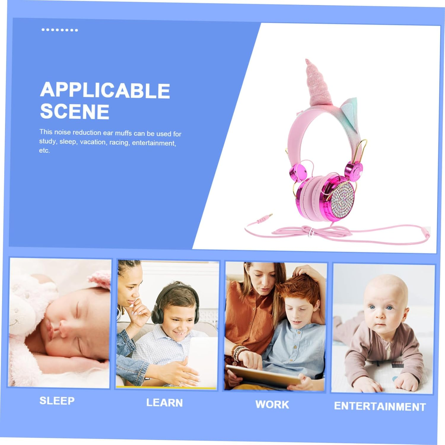 SHINEOFI over Ear Headphones with Mic Adjustable Headband Volume Limit Safe Stereo Headset for Boys Compatible with Laptop Phone Tablet Rose Gold Unicorn Design image number 4