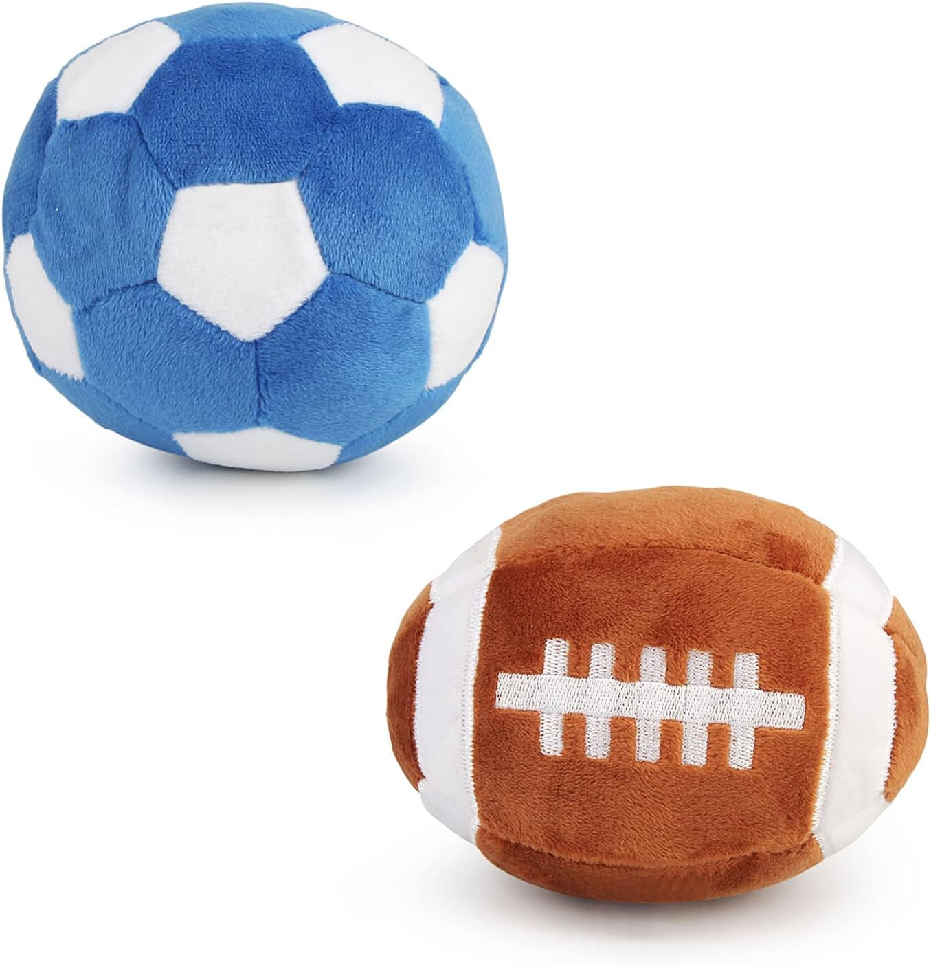 Interactive Dog Balls, 2 Pack Plush Squeaky Dog Toys Balls for Dogs, Football Volleyball Dog Toy Ball Indoor Outdoor Sports Stuffed Puppy Toy for Small Medium Dog(Football+Volleyball)