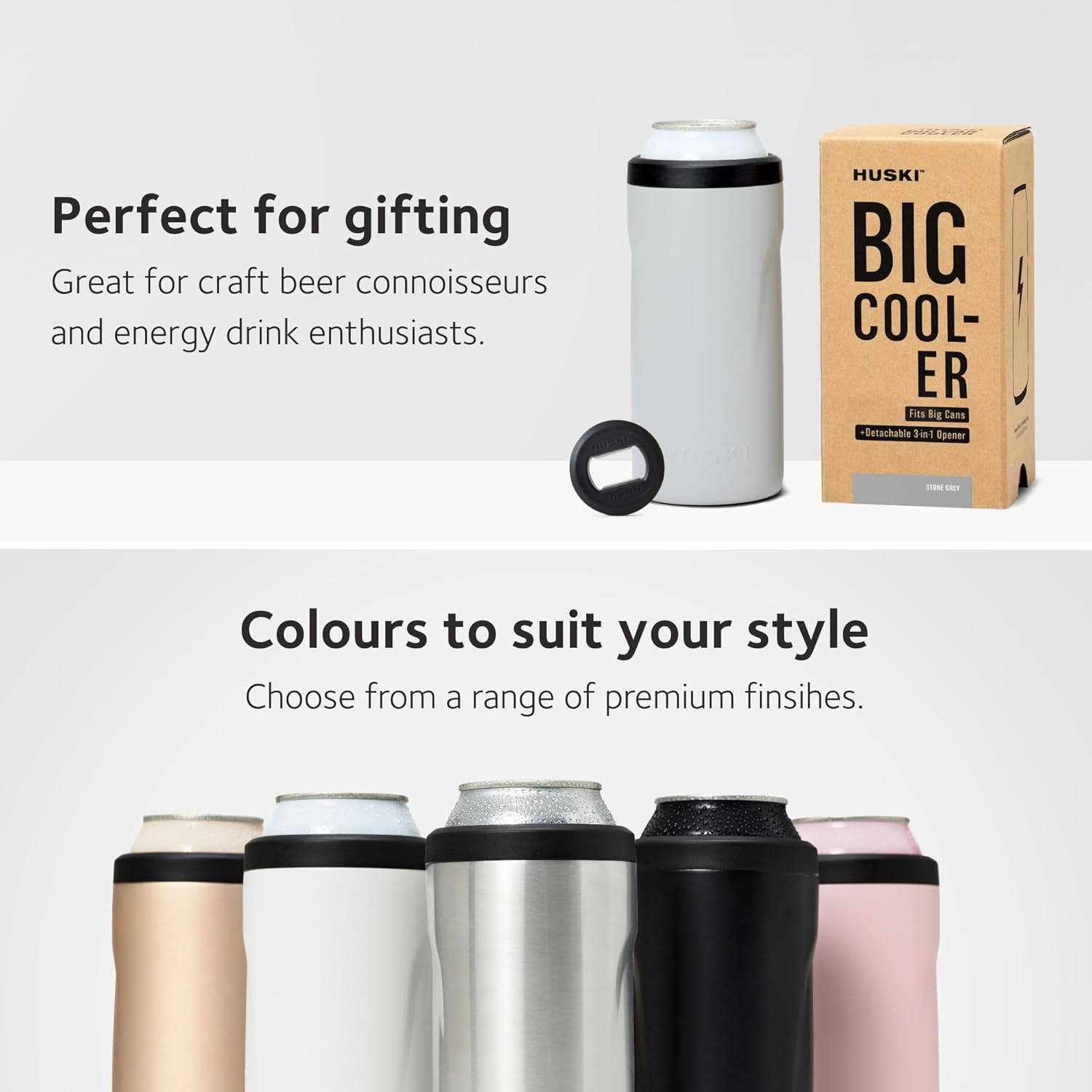 Huski Big Can Cooler | New | Premium 440Ml & 500Ml Beer & Energy Drink Cooler with Detachable 3-In-1 Opener | Triple Insulated | Keeps Cans up to 10X Colder | Doubles as a Tumbler (Black) image number 2