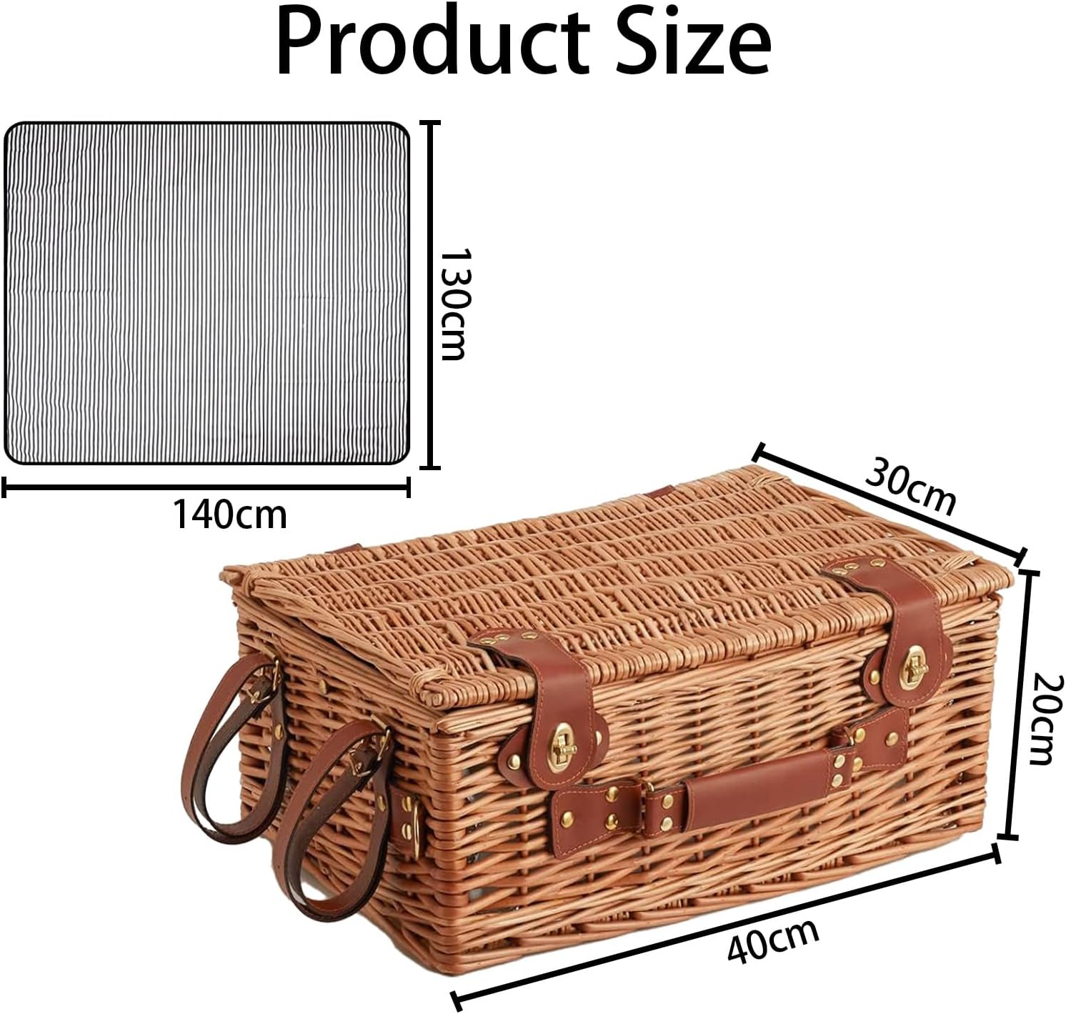 NUFECARG Picnic Basket, Wicker Picnic Basket Set with Blanket and Wine Pouch, Picnic Set with Cutlery Set for 4, Insulated Liner Cooler Bag Hamper, Ideal Gifts for Camping, Picnic, Travel and Beach image number 5