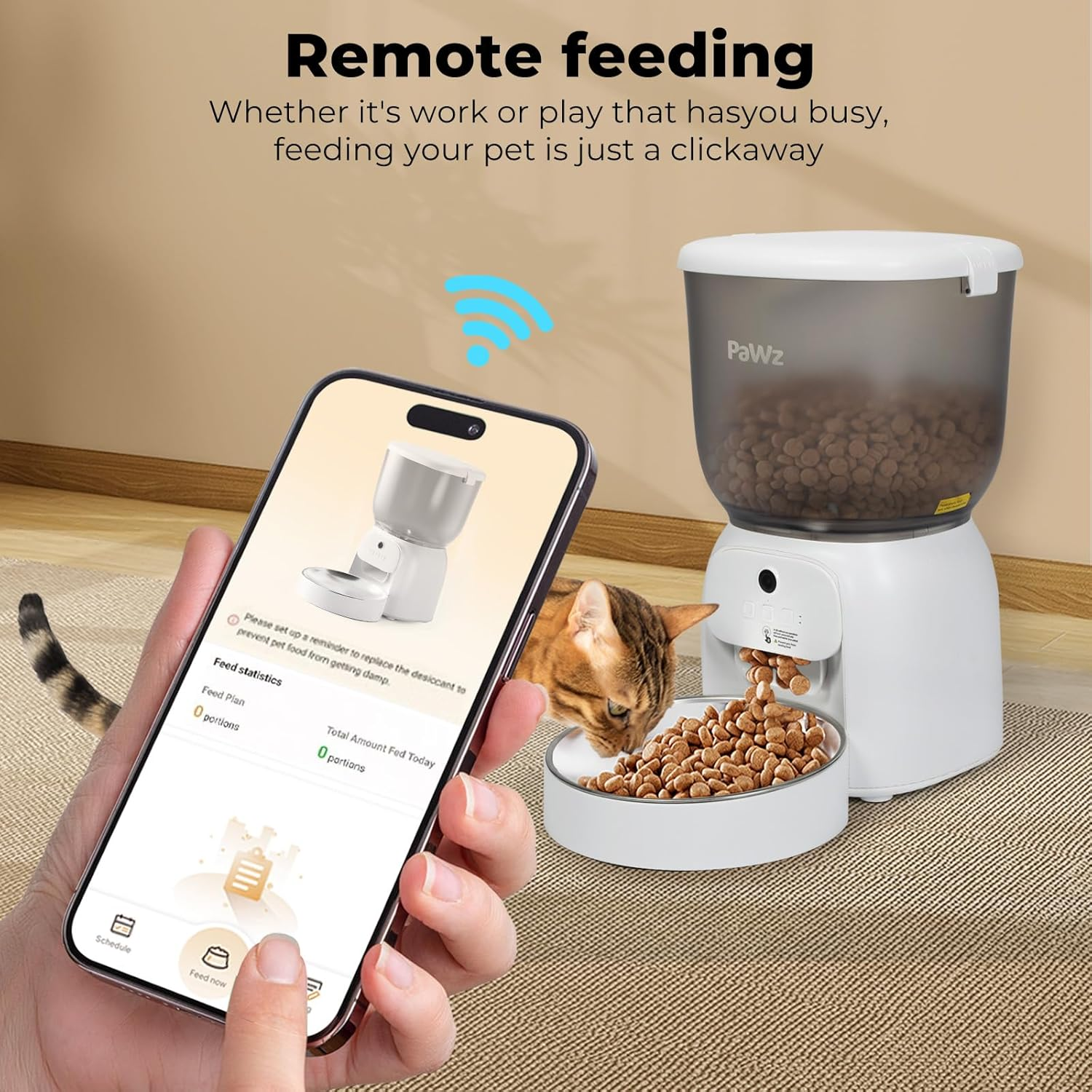 Pawz 4L Automatic Cat Feeder with Camera, Smart Timed Pet Feeder with Wifi APP Control for Remote Feeding, Auto Pet Feeder Dry Food Dispenser with Desiccant Bag for Cats/Dogs, Dual Power image number 5