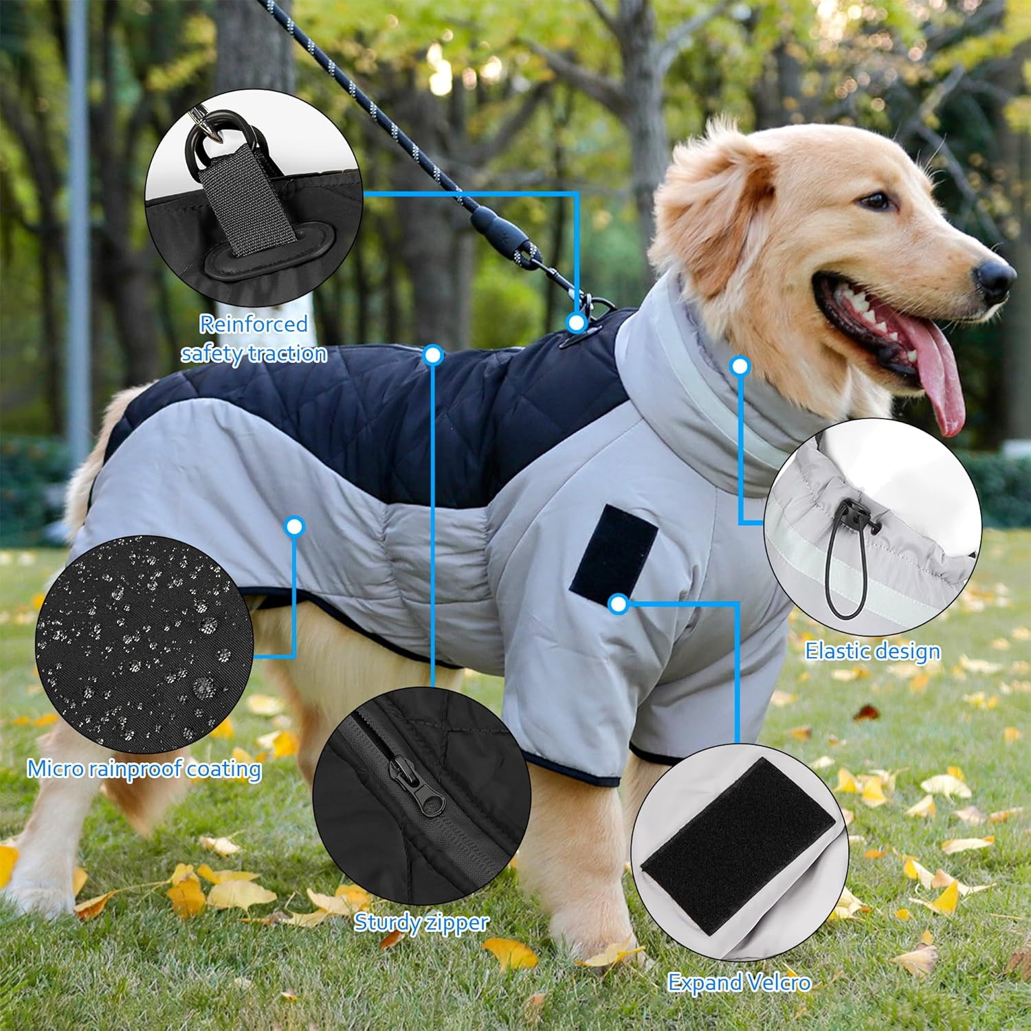 Dog Jacket Warm Dog Coat Waterproof with Harness Dog Winter Coat with Reflective Stripes for Small Medium Dogs Size XL