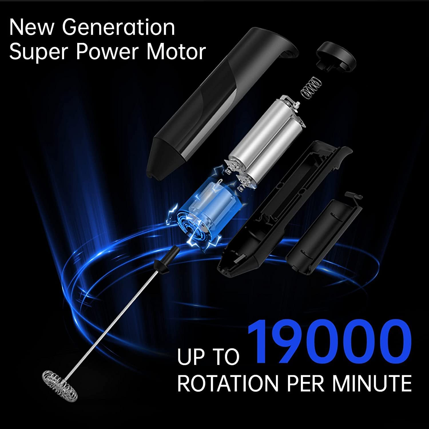 ETHEL Electric Milk Frother Handheld with Stand, Battery Powered Foam Maker, Whisk Drink Mixer Mini Blender for Coffee, Frappe, Latte, Matcha, Hot Chocolate (Black) image number 1