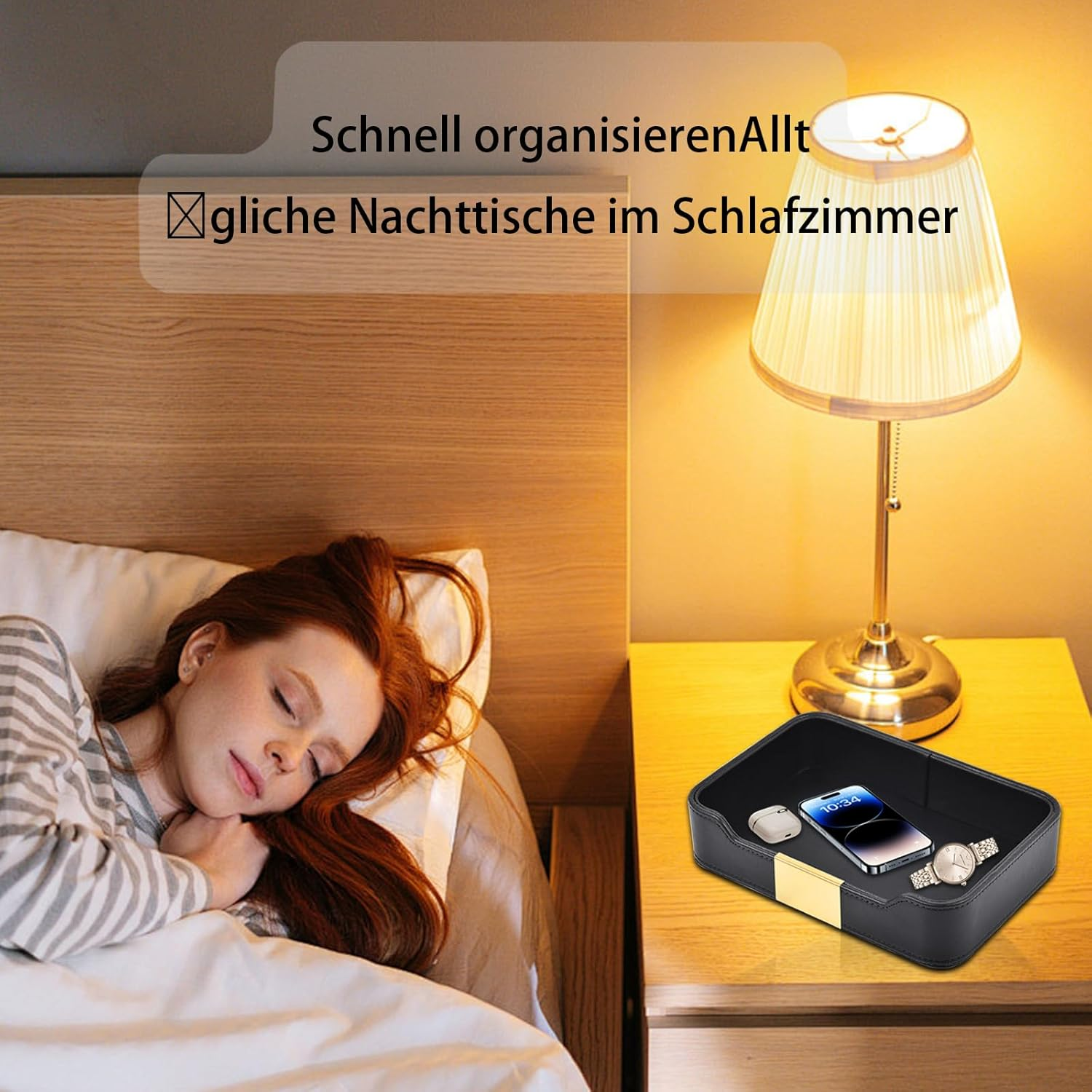 XNONE Luxury Leather Pocket Empty Tray Organiser, Storage Box, Faux Leather Storage Tray, Key Shell for Watches, Mobile Phones, Jewellery, Keys, Coins, Purse and Office Equipment, Black image number 3