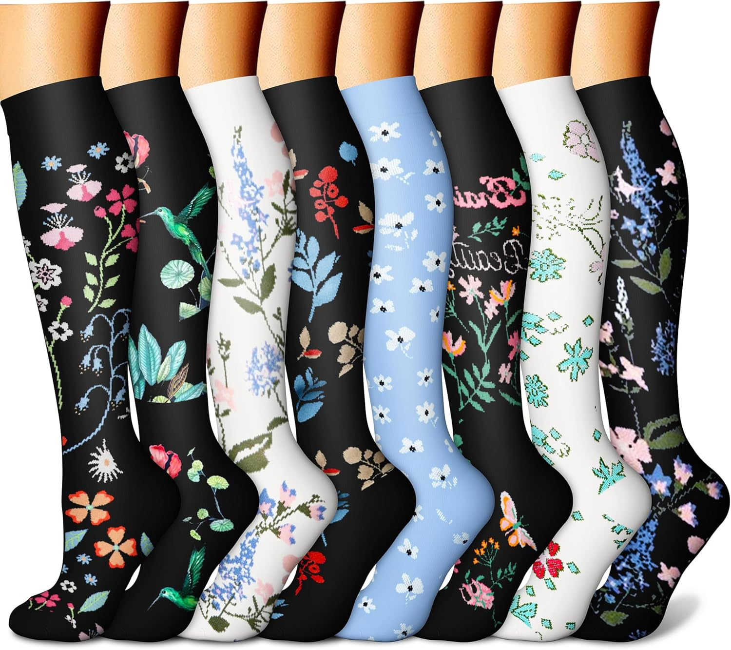 CHARMKING Compression Socks for Women & Men Circulation (8 Pairs) 15-20 Mmhg Is Best Support for Athletic Running,Hiking