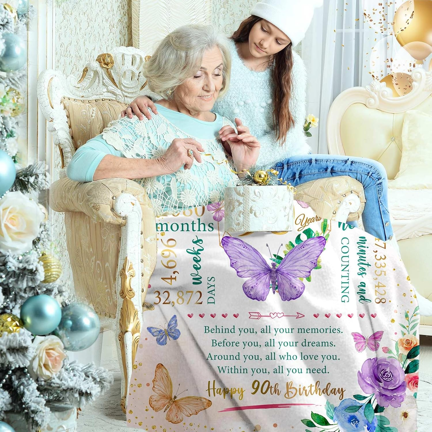 90Th Birthday Gifts for Women - Best 1935 Gift Ideas, Happy Birthday Decorations Throw Blanket 50"X60" - Purple-55Th image number 4