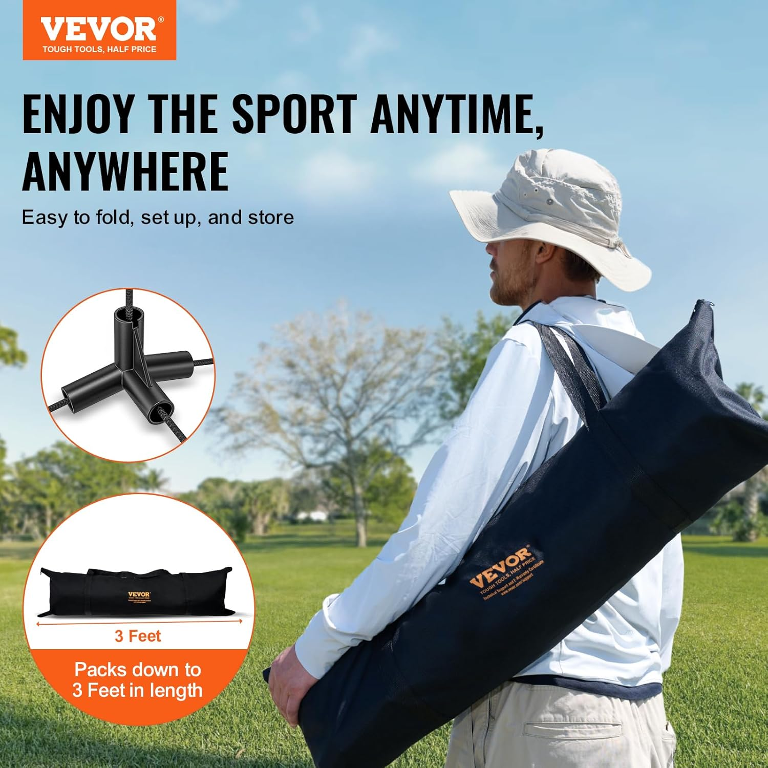 VEVOR Badminton Net, Height Adjustable Volleyball Net, 20Ft Wide Foldable Pickleball Net, Portable Tennis Net Set with Poles, Stand, Bag, Rackets, Nylon Shuttlecocks, Kid Backyard Indoor Outdoor Use image number 6