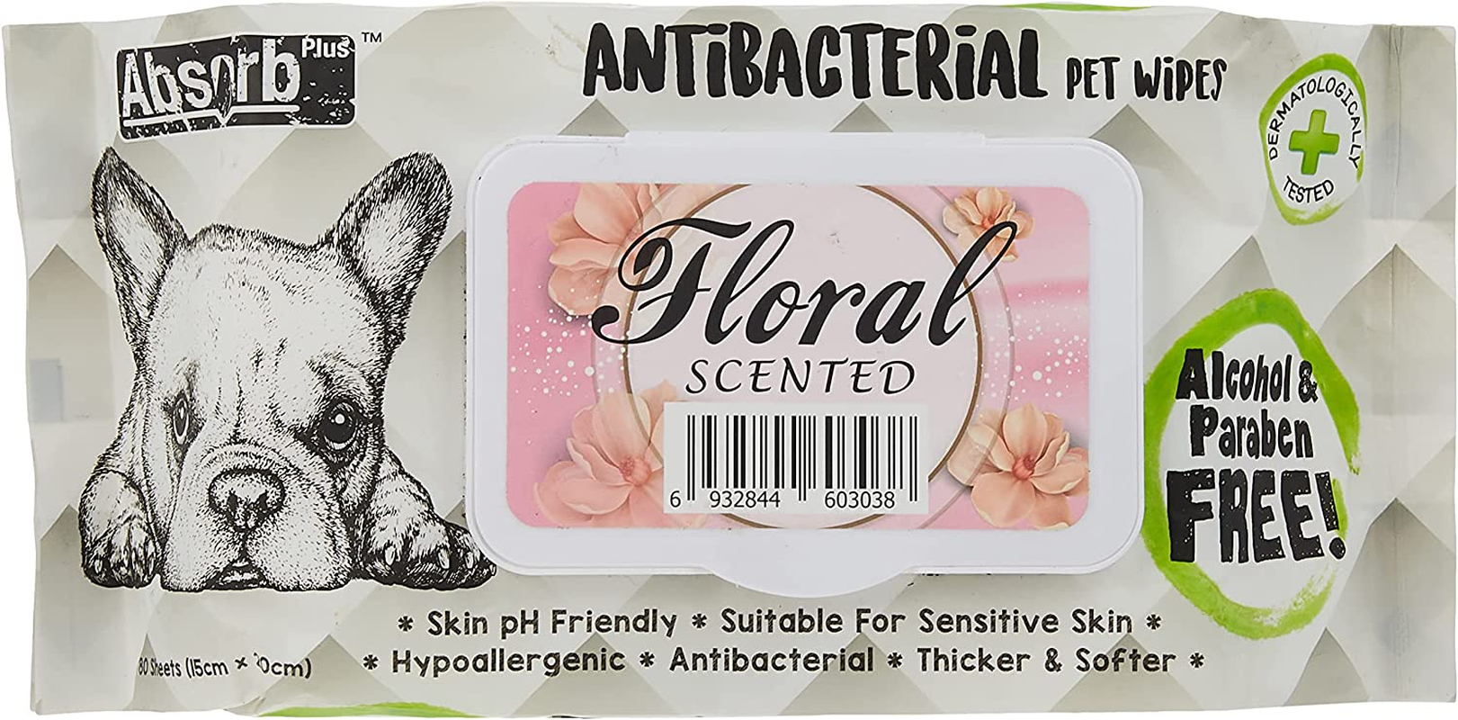 Absorb plus Antibacterial Pet Wipes 80 Sheets, Floral image number 3