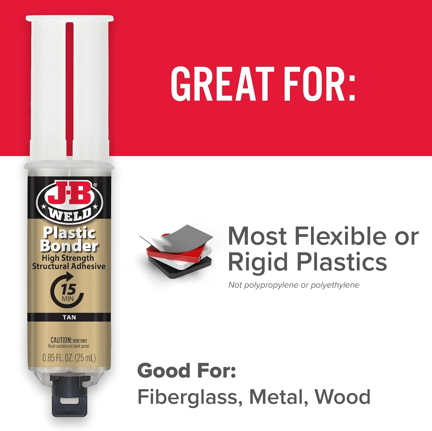 JB Weld Plastic Bonder High Strength Structural Adhesive Syringe, Tan, 25 Ml image number 1