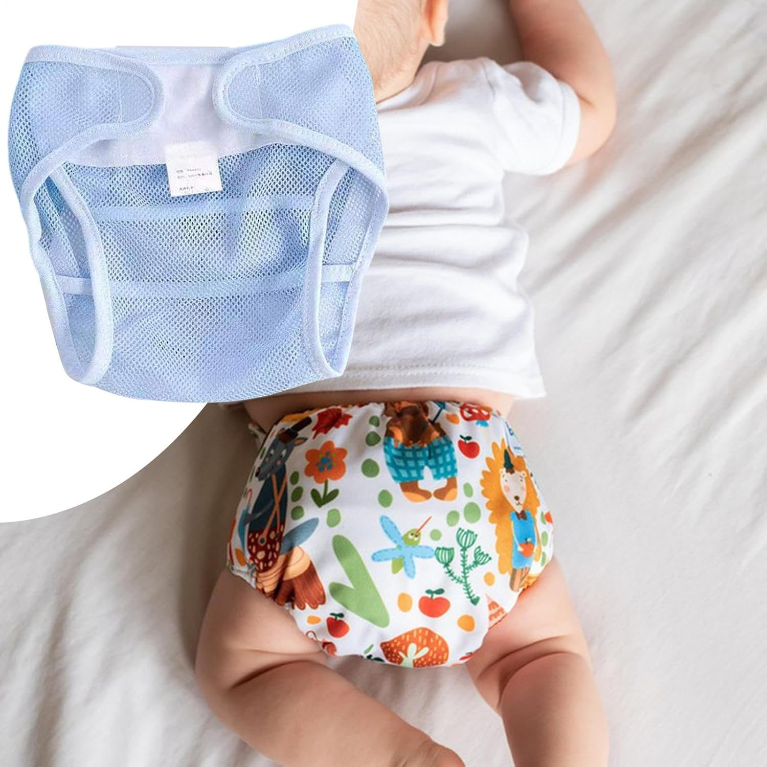 Baby Cloth Diapers, Washable Reusable Diapers, Lightweight Breathable Mesh Cover for Sensitive Skin Overnight Travel Girls Boys Pants Leak Protection