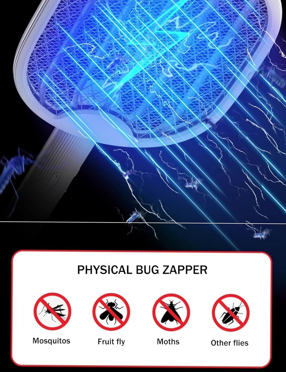 Mosquito Zapper Electric Fly Swatter, 3 in 1 Foldable 3000V Handheld Bug Zapper with USB Rechargeable Bug Zapper Racket Fly Killer Electric Fly Trap for Indoor and Outdoor image number 2