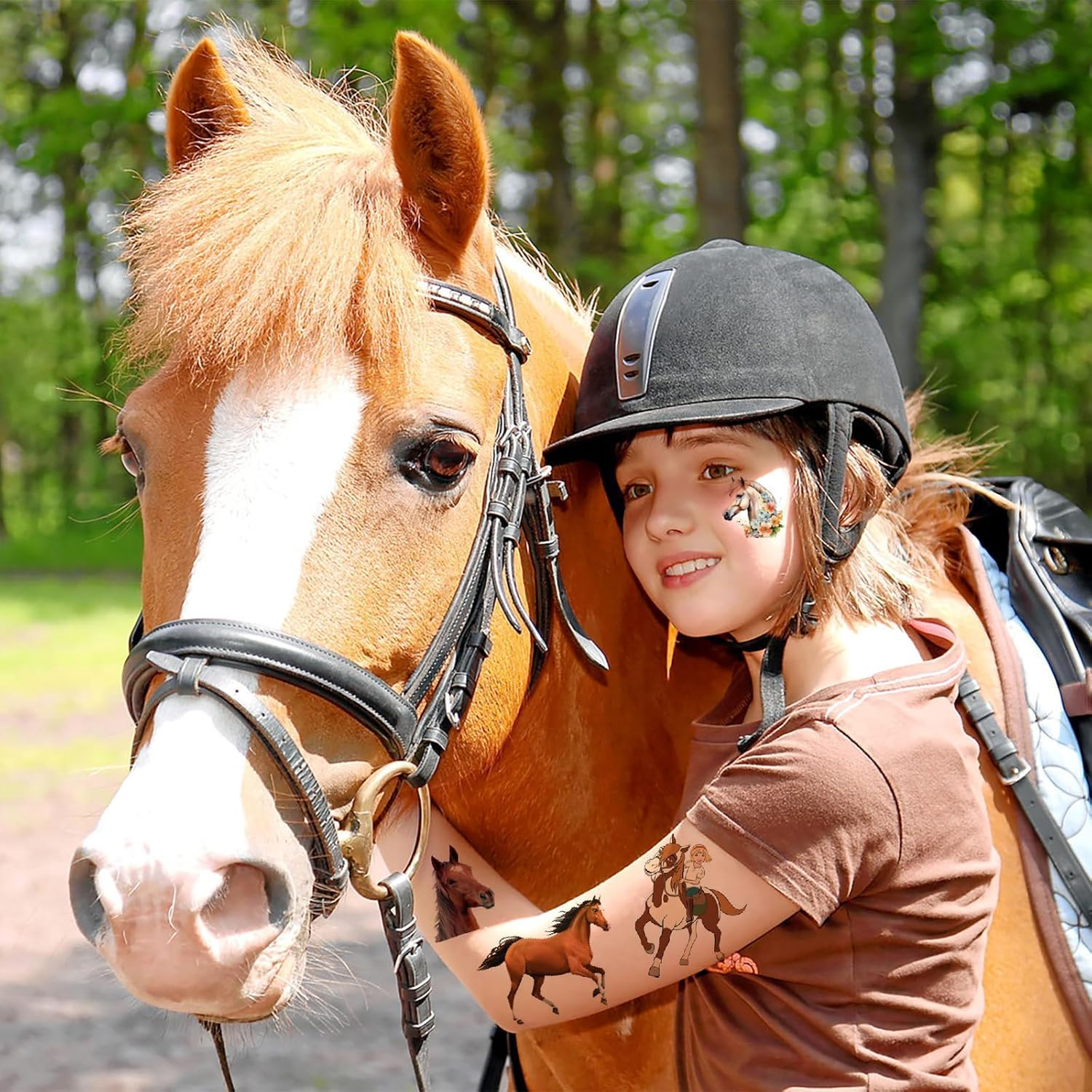 Horses Tattoos, 16 Sheets Carton Horse Temporary Tattoo Stickers for Kids, Birthday Themed Party Supplies Decoration Favors Children Tattoos Gift Kids Boys Girls Prizes Carnival Christmas Rewards image number 4