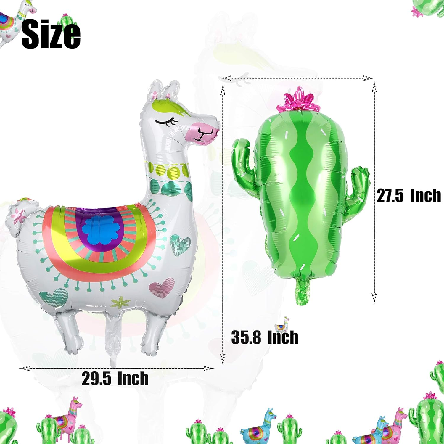 3 Pcs Llama Alpaca Foil Balloons and 2 Pcs Cactus Foil Balloons Mexican Fiesta Theme Party Decorations Birthday Baby Shower Decor Supplies image number 1