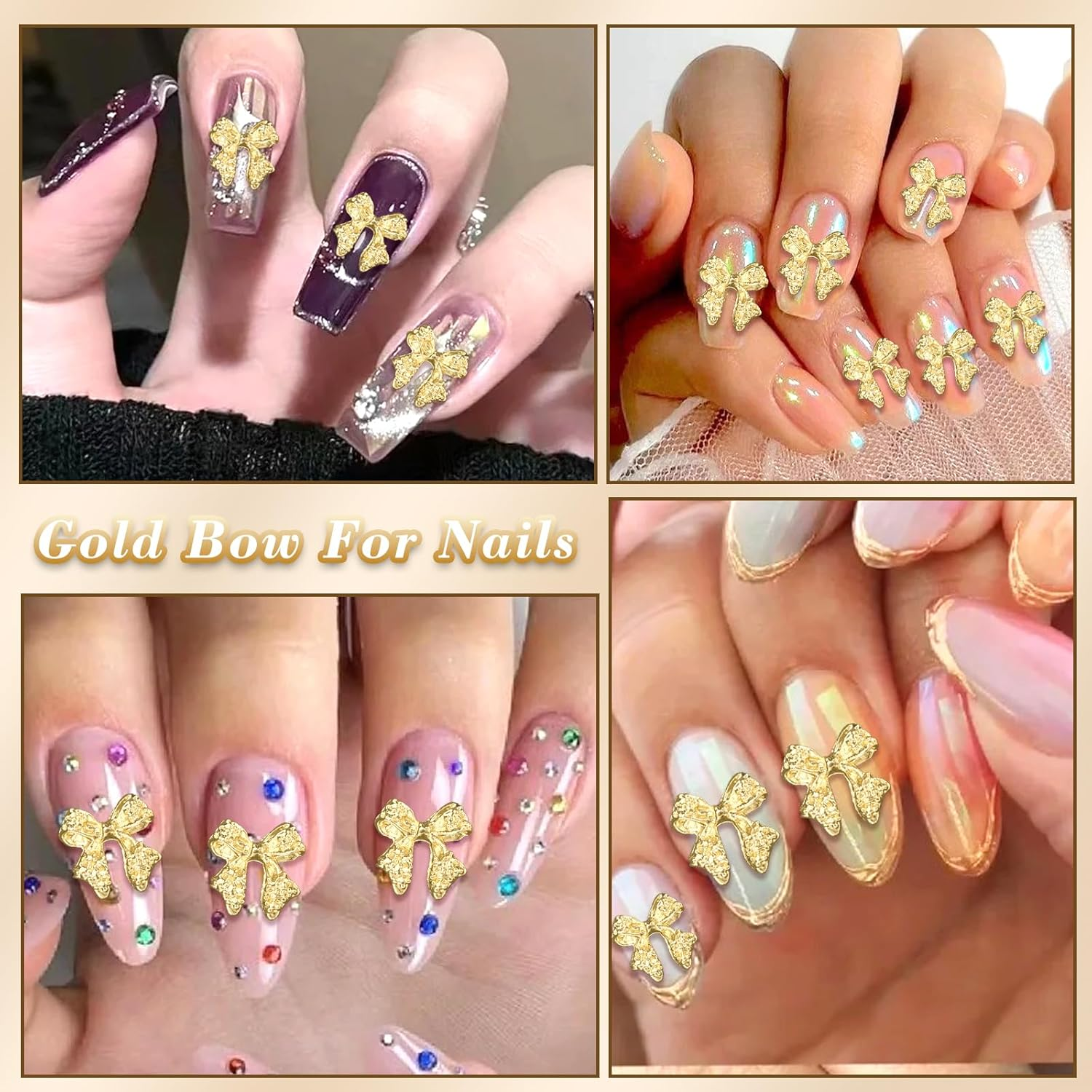 80 Pcs 3D Bow Metal Nail Charm, Gold Nail Bows Charms for Alloy Nails, Luxury Shiny Bows Nail Jewelry Charms, Luxury Cute Bows for Nail Art Accessories Design DIY Crafts image number 5