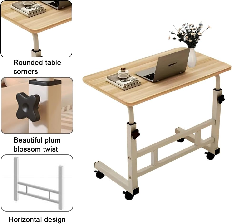 TOMVAES Laptop Table, Small Stand Desk Desktop Computer Standing Study Desks Bed Side Tables Home Office Travel Studio Furniture Standing Laptop Rolling Desk (Wood-Colored) - Wood-Colored image number 6
