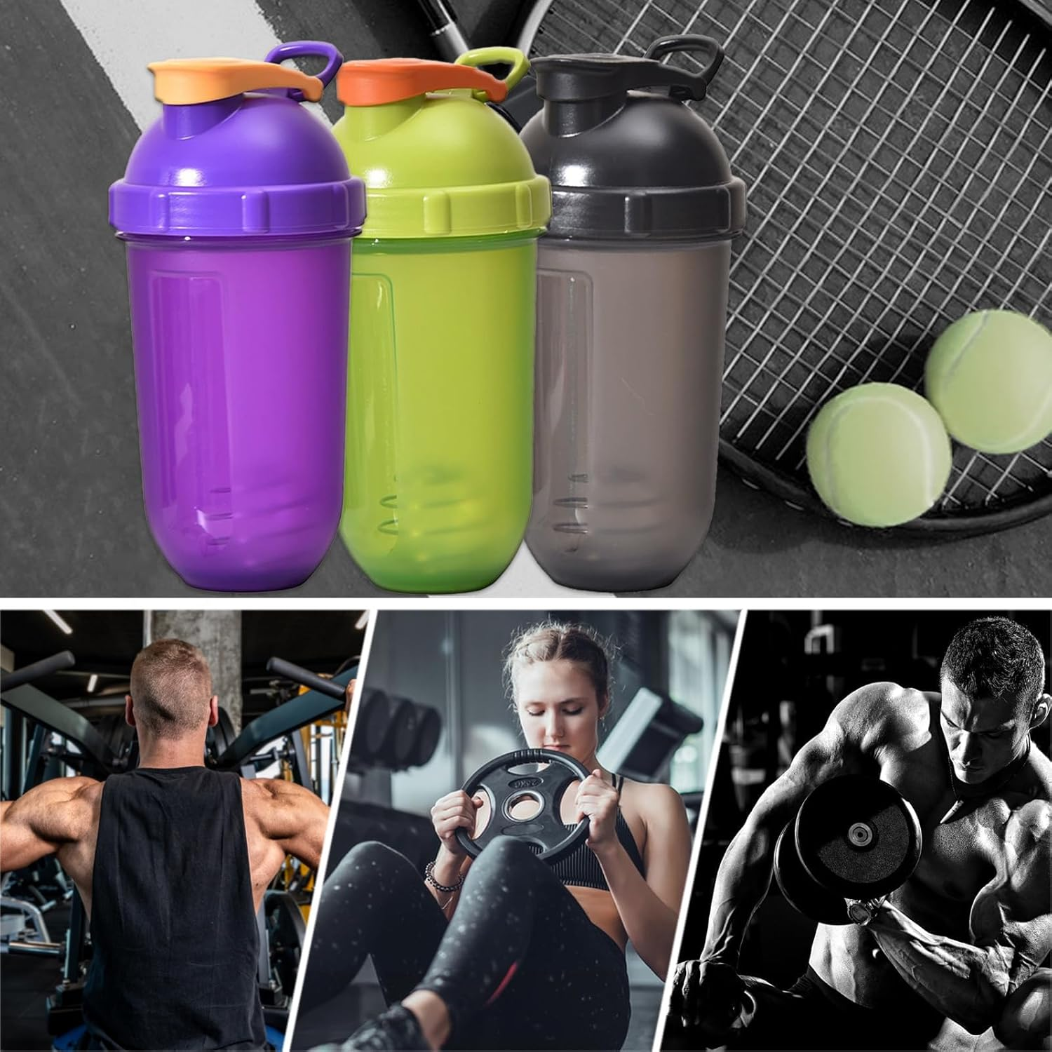 17Oz Protein Shaker Bottle Blender, Best Shaker Cup for Protein Mixes - Hidden Carrying Handle, Classic Loop Top & Wire Whisk Ball - Workout Sport Water Bottle for Indoor and Outdoor (Black)
