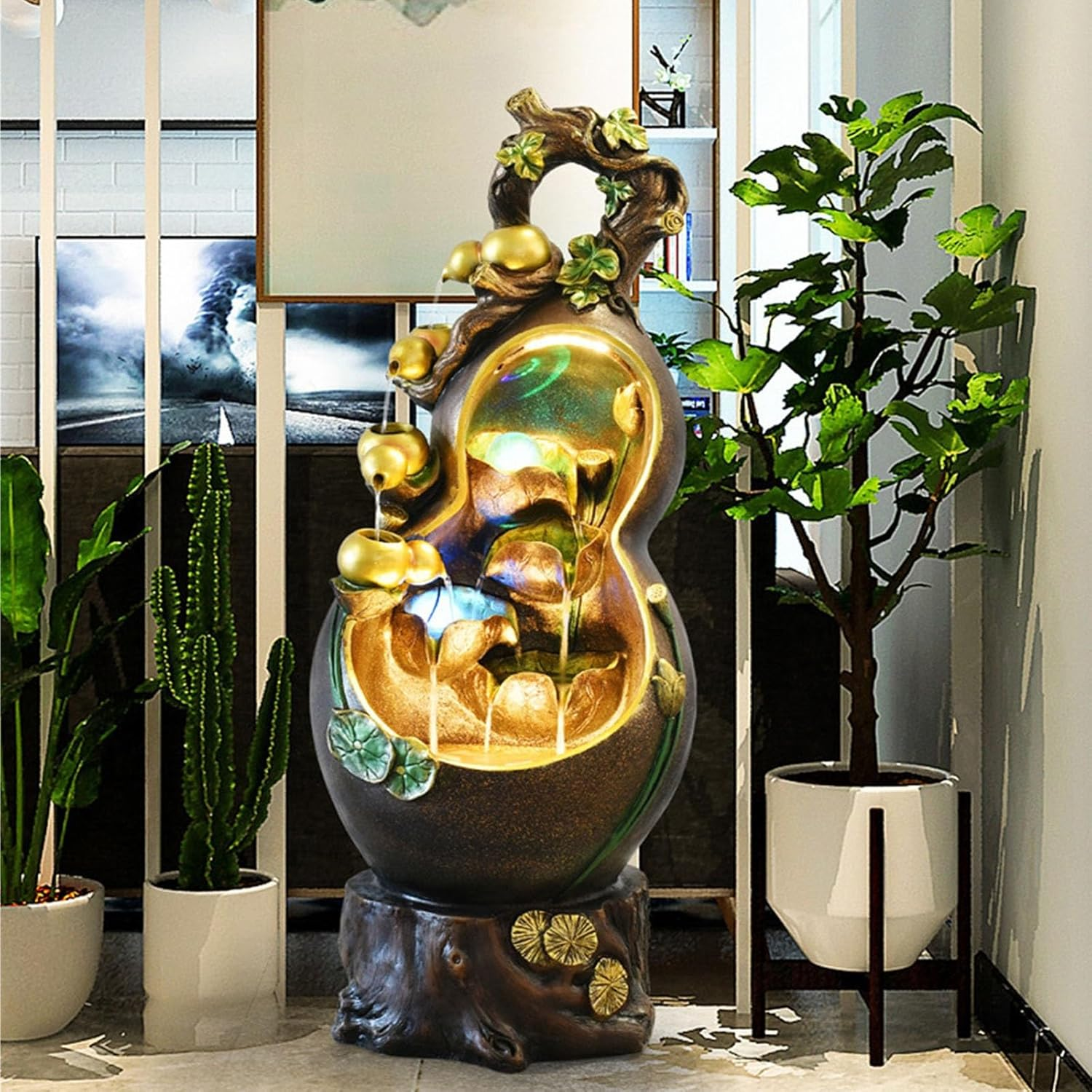 Outdoor Fountain Lucky Gourd Flowing Water Fountain, Circulating Living Room Balcony Floor-Standing Decorations(53 * 53 * 133Cm) image number 4