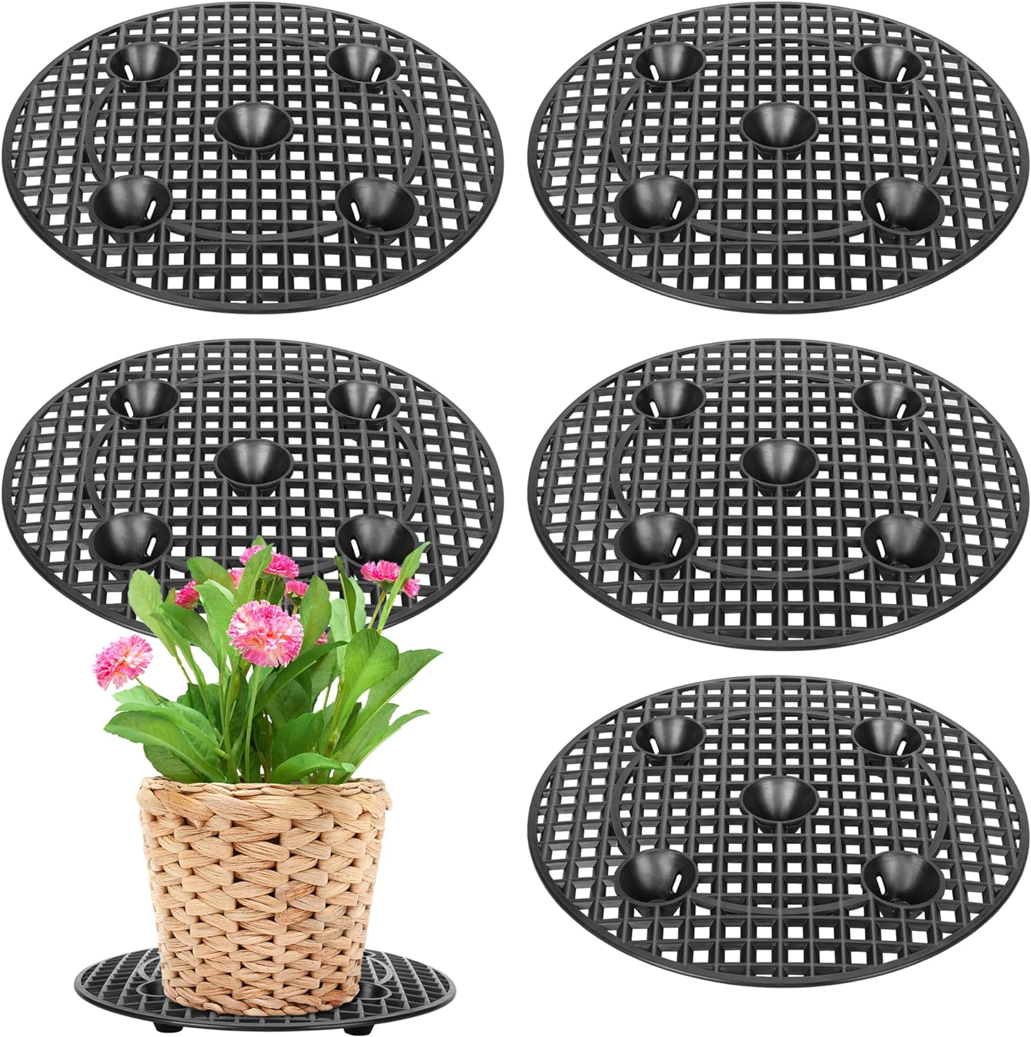 Moonoom 8 Pcs Plants Pot Elevator, 12 Inch Plastic Flower Plant Stands, Portable Patio Planter Holder for Indoor Outdoor Preventing Floor Patio Deck from Damage and Rot image number 3