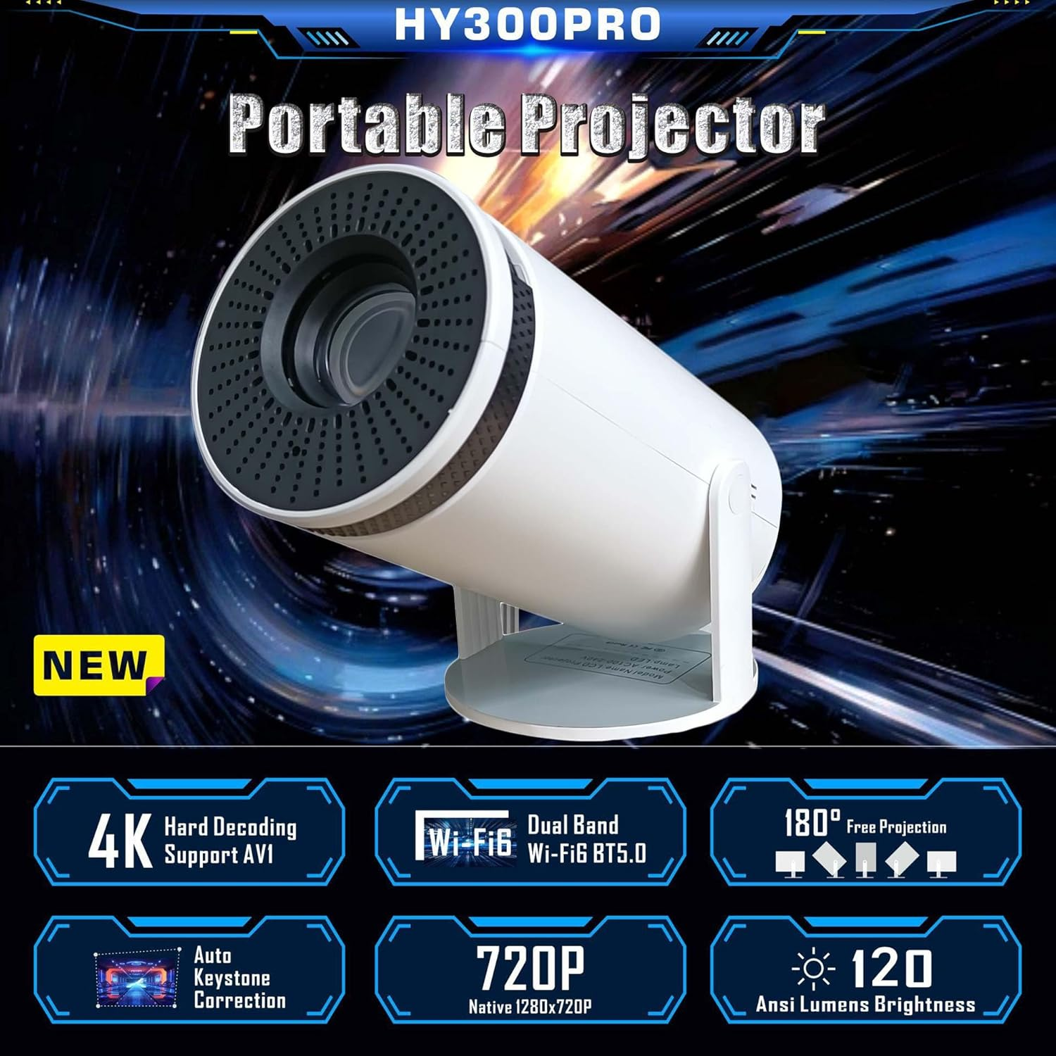 Mini Projector with Wifi and Bluetooth, Outdoor Portable Movie Projector 1080P Support, Auto Keystone Home Projector for Phone/Tv Stick/Laptop, 180&deg;Adjustable Stand image number 5