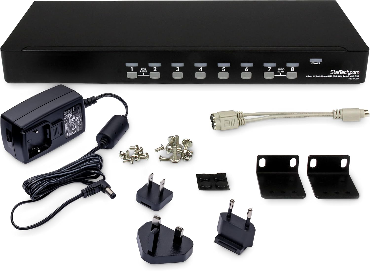 Startech.Com 8 Port 1U Rack Mount USB PS/2 KVM Switch with OSD (SV831DUSB)