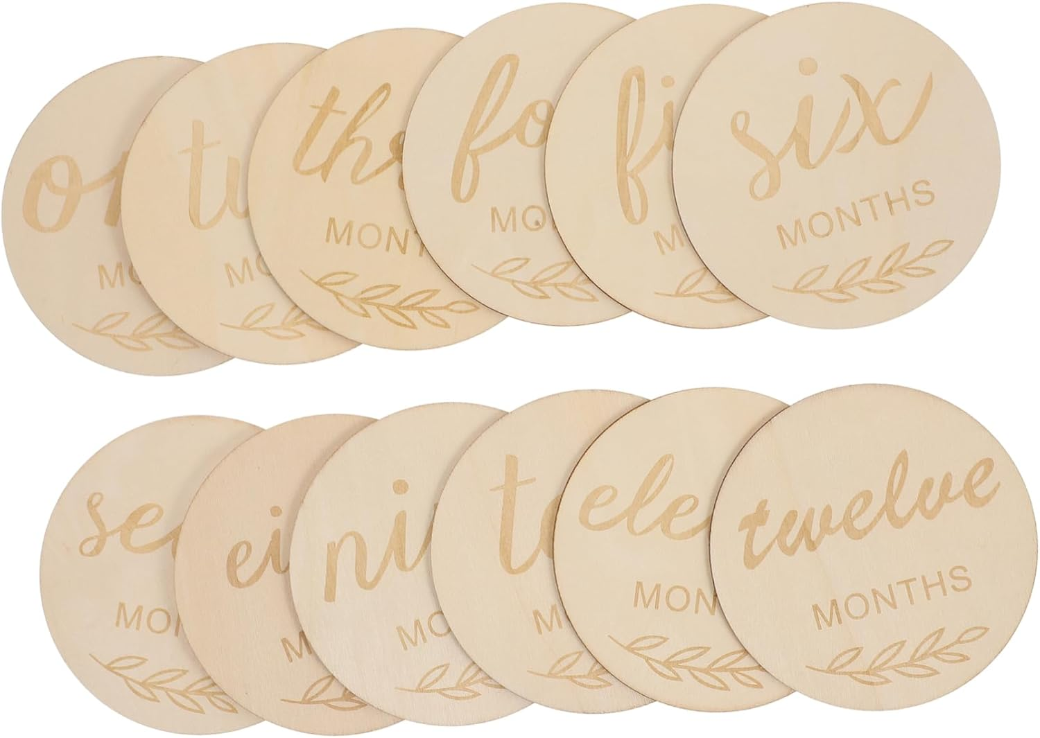 KONTONTY 12Pcs Wooden Milestone Cards Newborn Growth Wooden Discs Double Sided Photo Props Decorative Milestone Discs for Capturing Special Moments image number 2