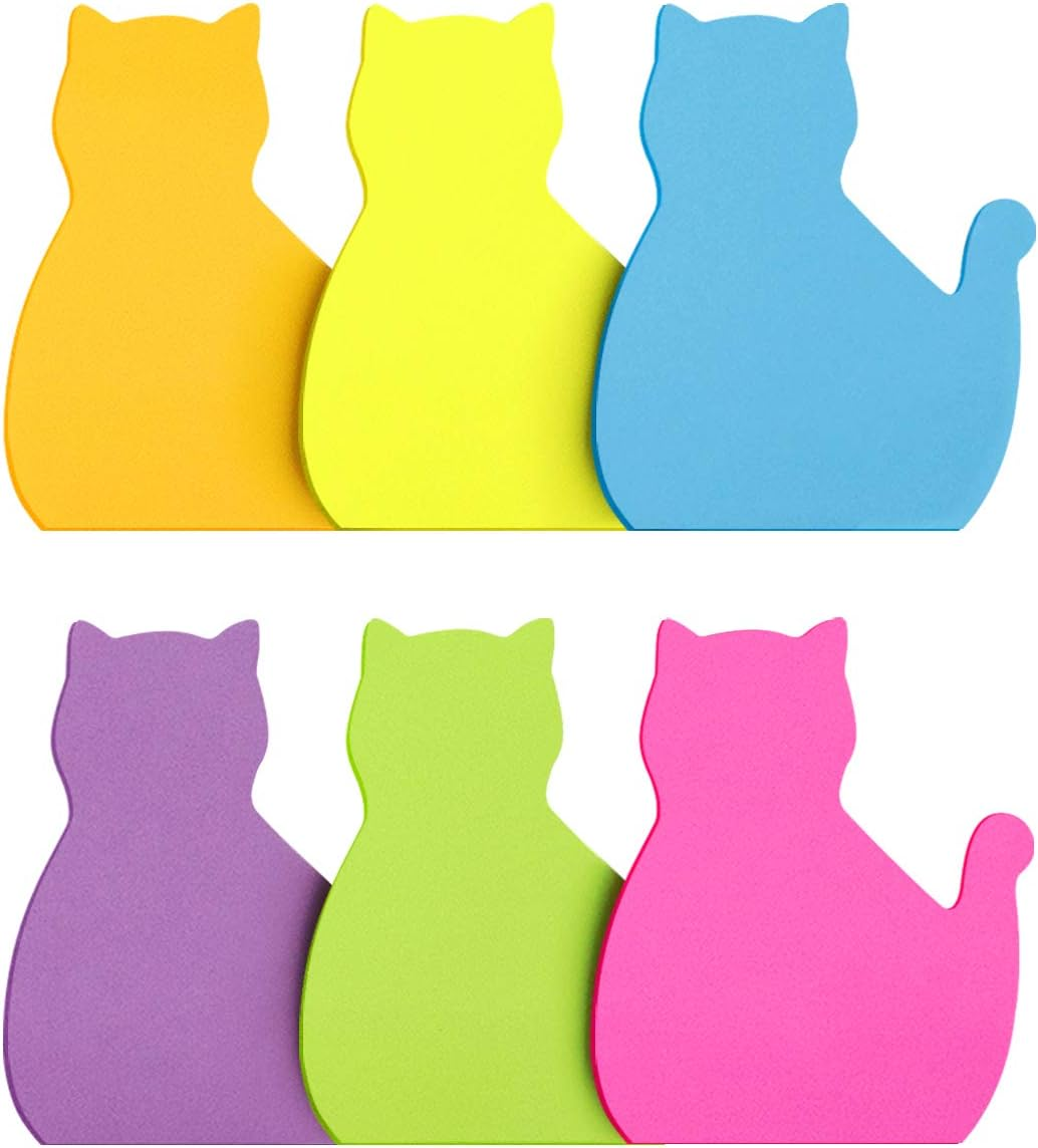 SIMONA Cat Shape Sticky Notes 8 Color Bright Colorful Sticky Pad 75 Sheets/Pad Self-Sticky Note Pads (8 Pads)