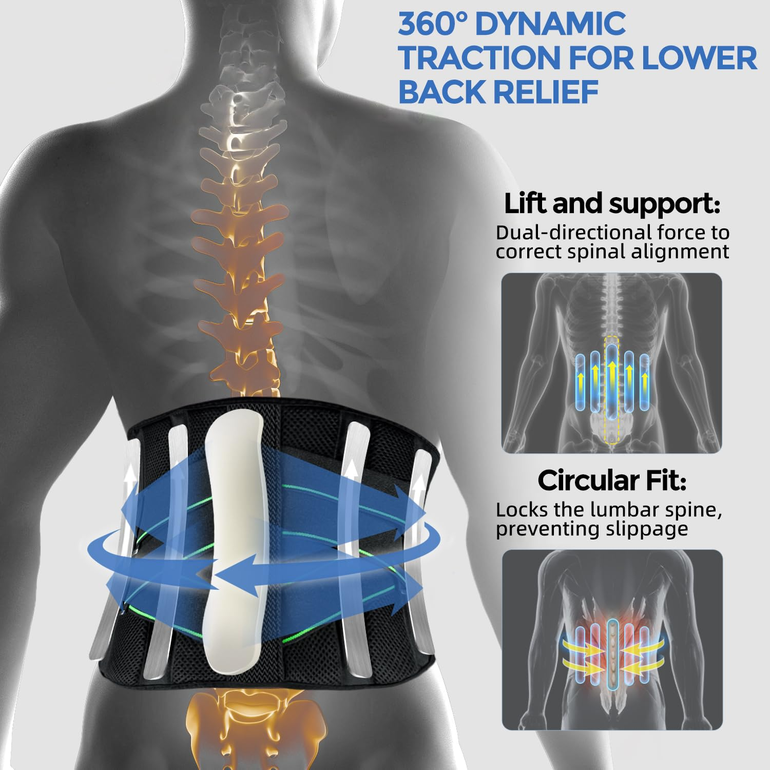 RAFSUN Back Brace for Lower Back Pain Relief - Adjustable Lumbar Support Belt with 3D Pad for Sciatica, Herniated Disc, Scoliosis -Lightweight, Breathable & Ergonomic Fit for Work, Gym, Daily Use image number 3