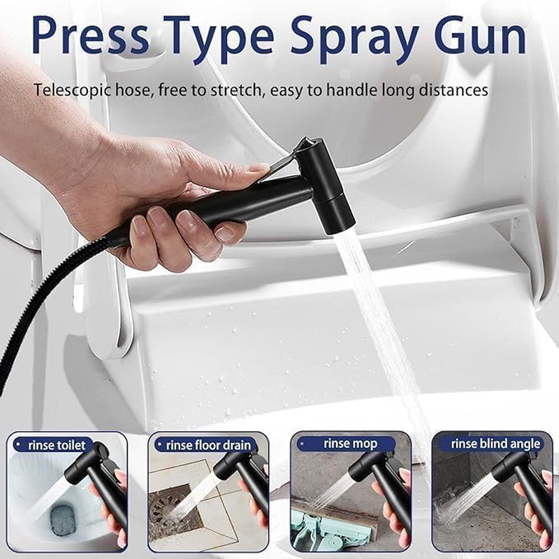 Handheld Bidet Sprayer for Toilet, Spray Attachment with Hose for Feminine Wash, Baby Cloth Diaper Washer, Stainless Steel Cleaner and Shower Sprayer for Pet, Bathroom or Toilet (Black) - Black image number 3