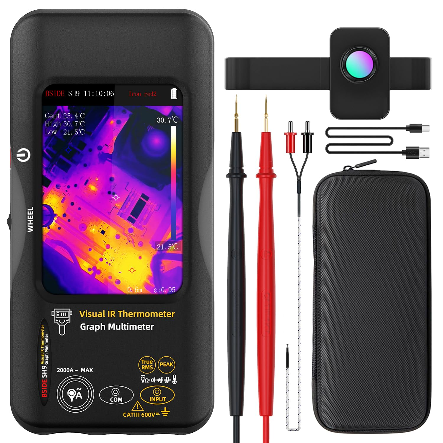 BSIDE Thermal Imaging Camera Multimeter with Macro Lens, 320X320 IR Resolution with 15 Thermal Palettes, 20000 Counts with 3.98" Touch LCD, Measures Cap, AC Clamp, Temp Diode for Electrical Electronic