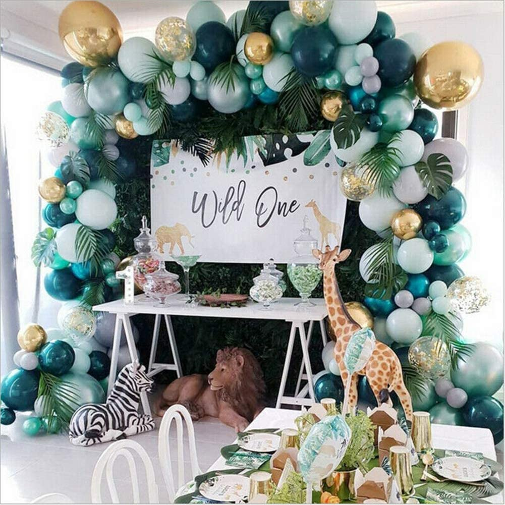 Jungle Safari Theme Decorations - Balloon Garland Arch Kit, Tropical Leaves Decoration, Colorful Balloons, Balloon Strip, Green Animal Theme Baby Shower Birthday Party Decorations 166Pcs