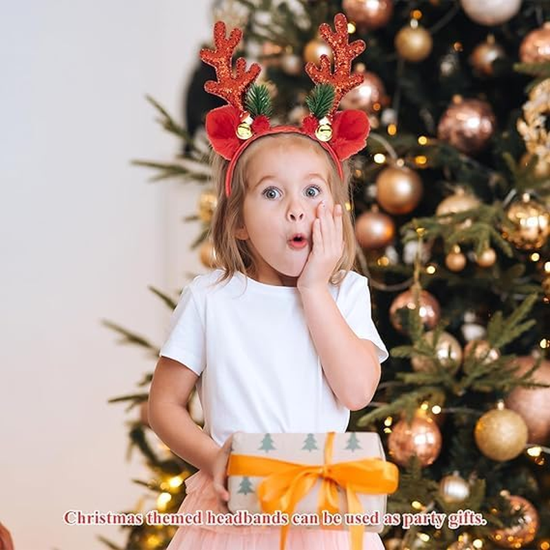 2 PCS Christmas Headbands, Reindeer Antlers, Glitter Elk Antlers, Headband Christmas and Party Headbands Deer Antlers Headband with Bells Cute Reindeer Ears Headban image number 5