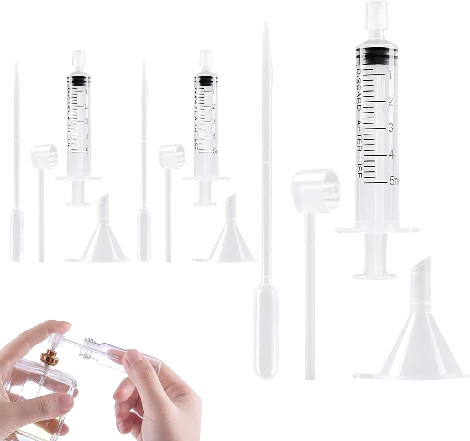 12 PCS Perfume Dispenser Transfer Tool Set,Perfumes Transfer to Empty Small Bottles Tool,Perfume Refill Tool Kit,Include Funnels,Long Nozzle,Syringes,Droppers image number 6